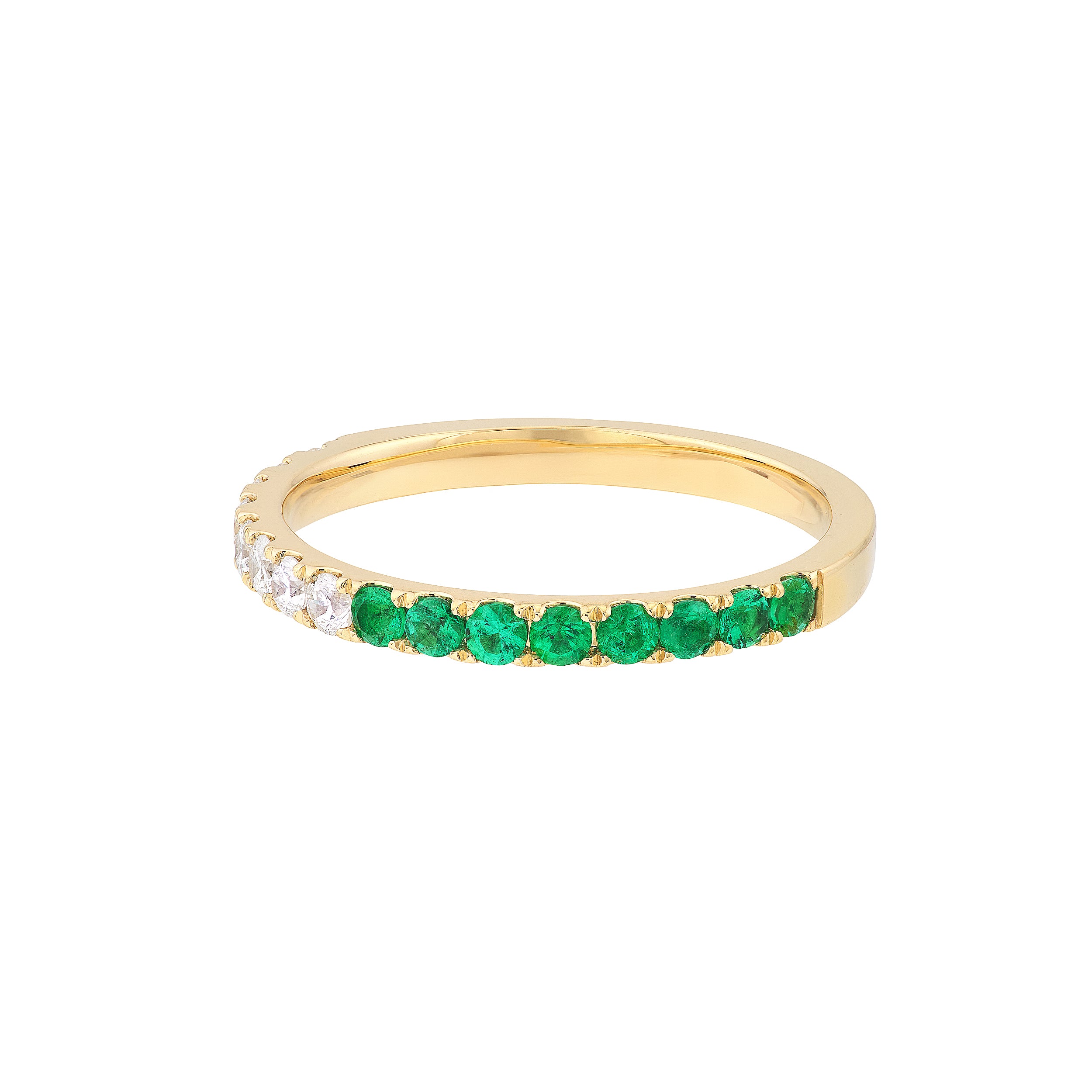 14K Yellow Gold Emerald & Diamond Stackable Band
