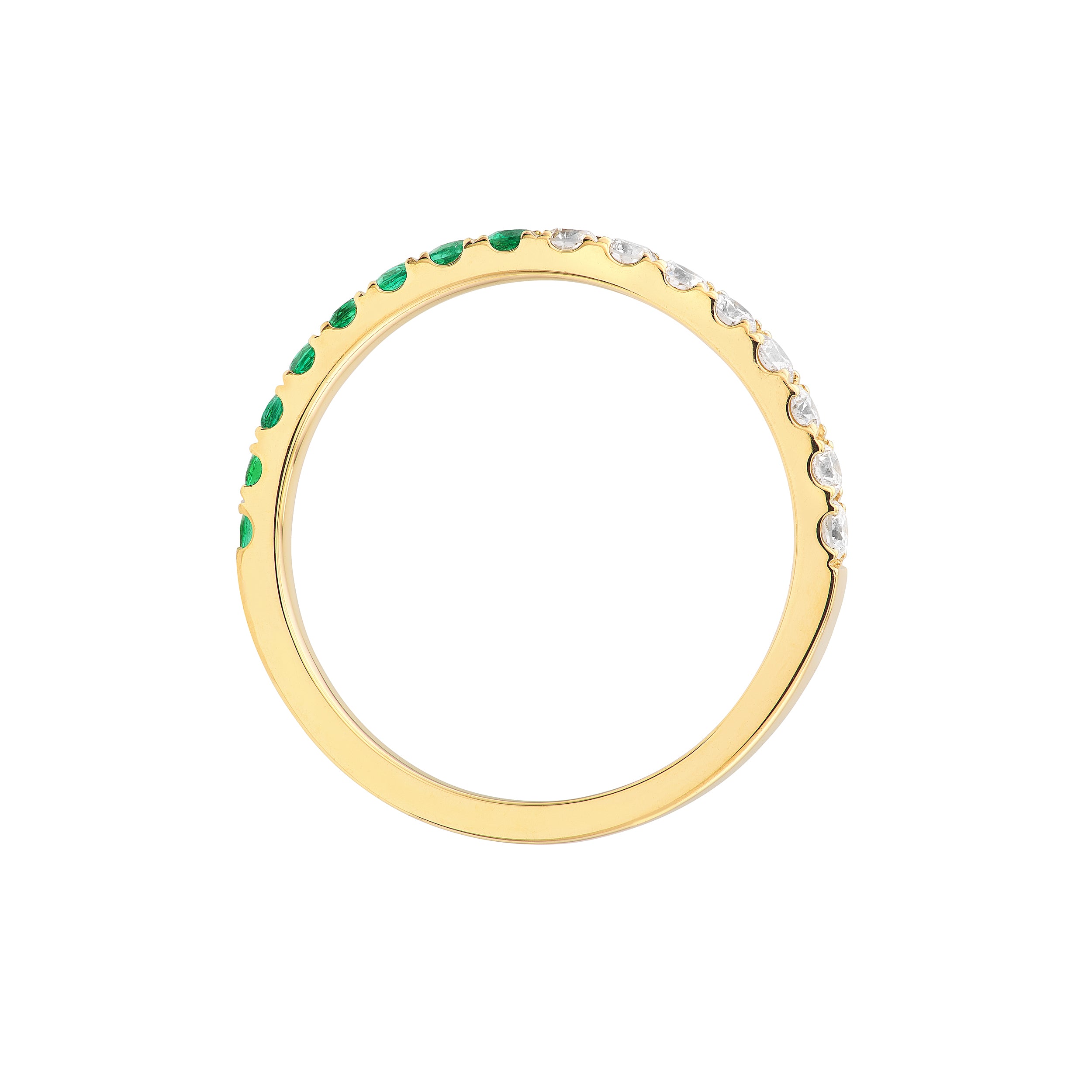 14K Yellow Gold Emerald & Diamond Stackable Band