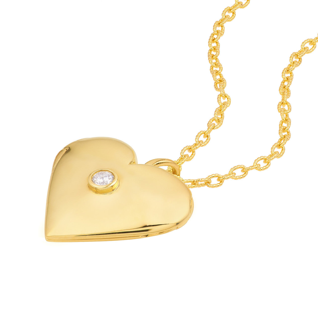 14K Yellow Gold Diamond Puff Heart Locket (1/10tcw)