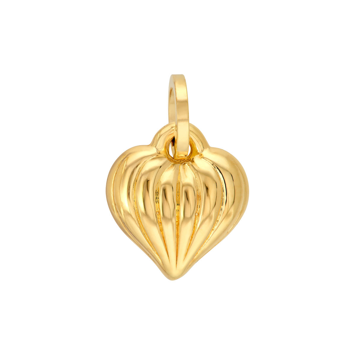 14K Yellow Gold Puffy Fluted Heart Pendant