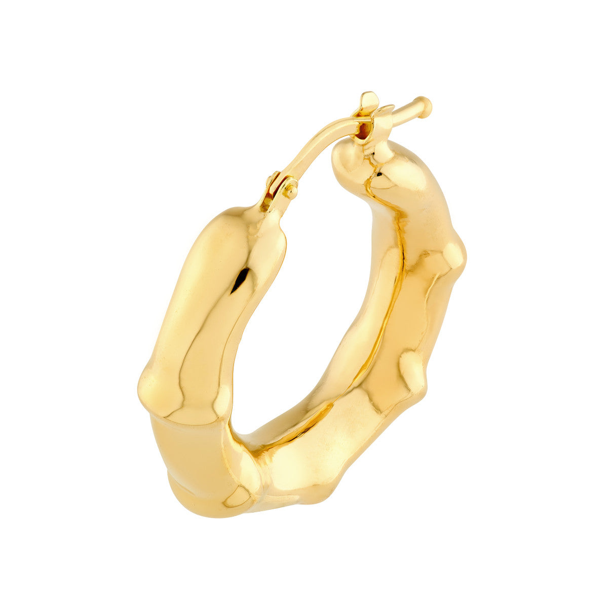 14K Yellow Gold Smooth Bamboo Round Hoop Earrings