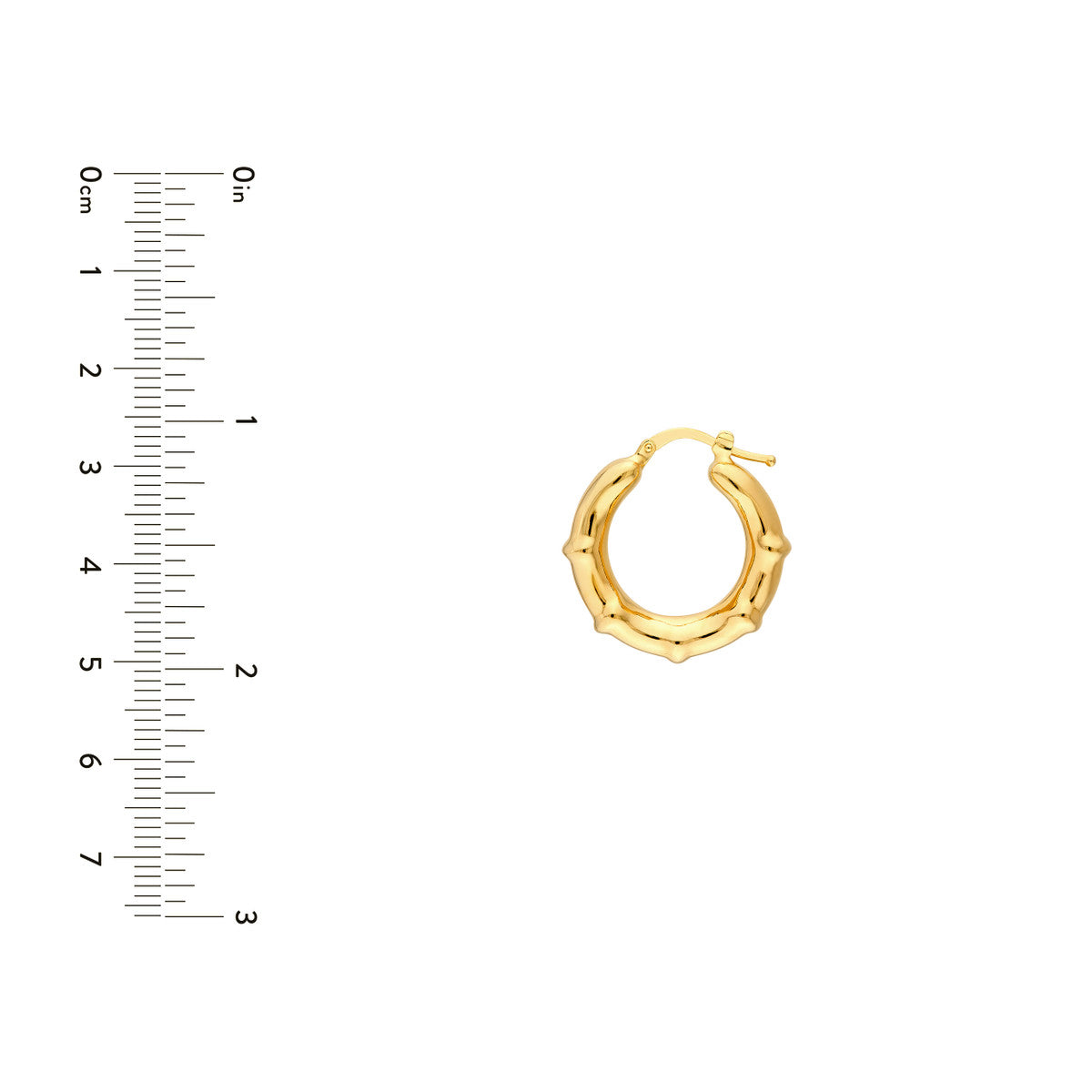 14K Yellow Gold Smooth Bamboo Round Hoop Earrings