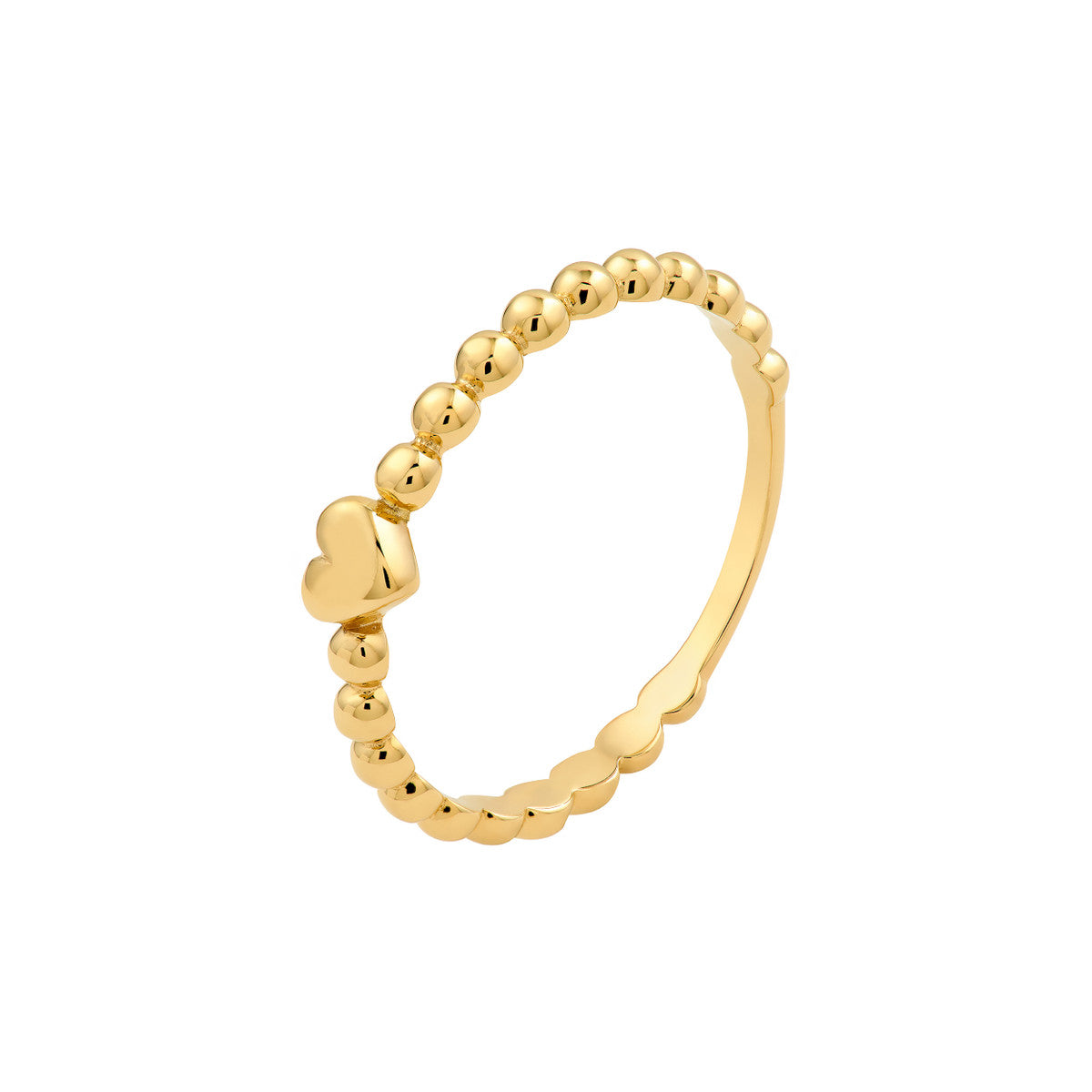 14K Yellow Gold Heart Beaded Band Ring
