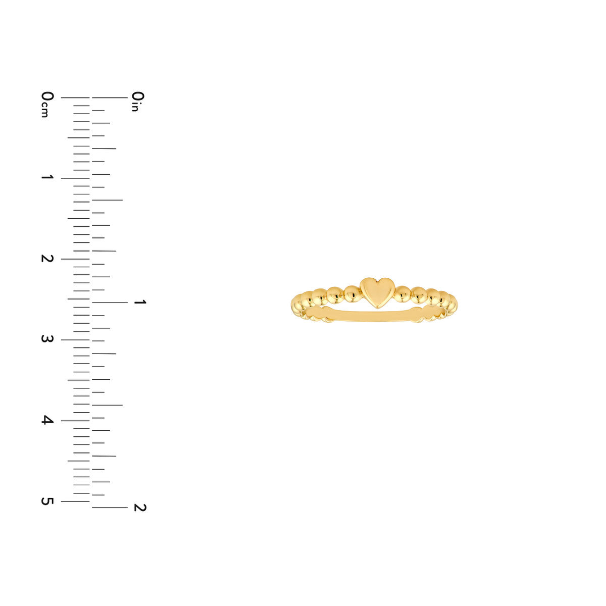 14K Yellow Gold Heart Beaded Band Ring