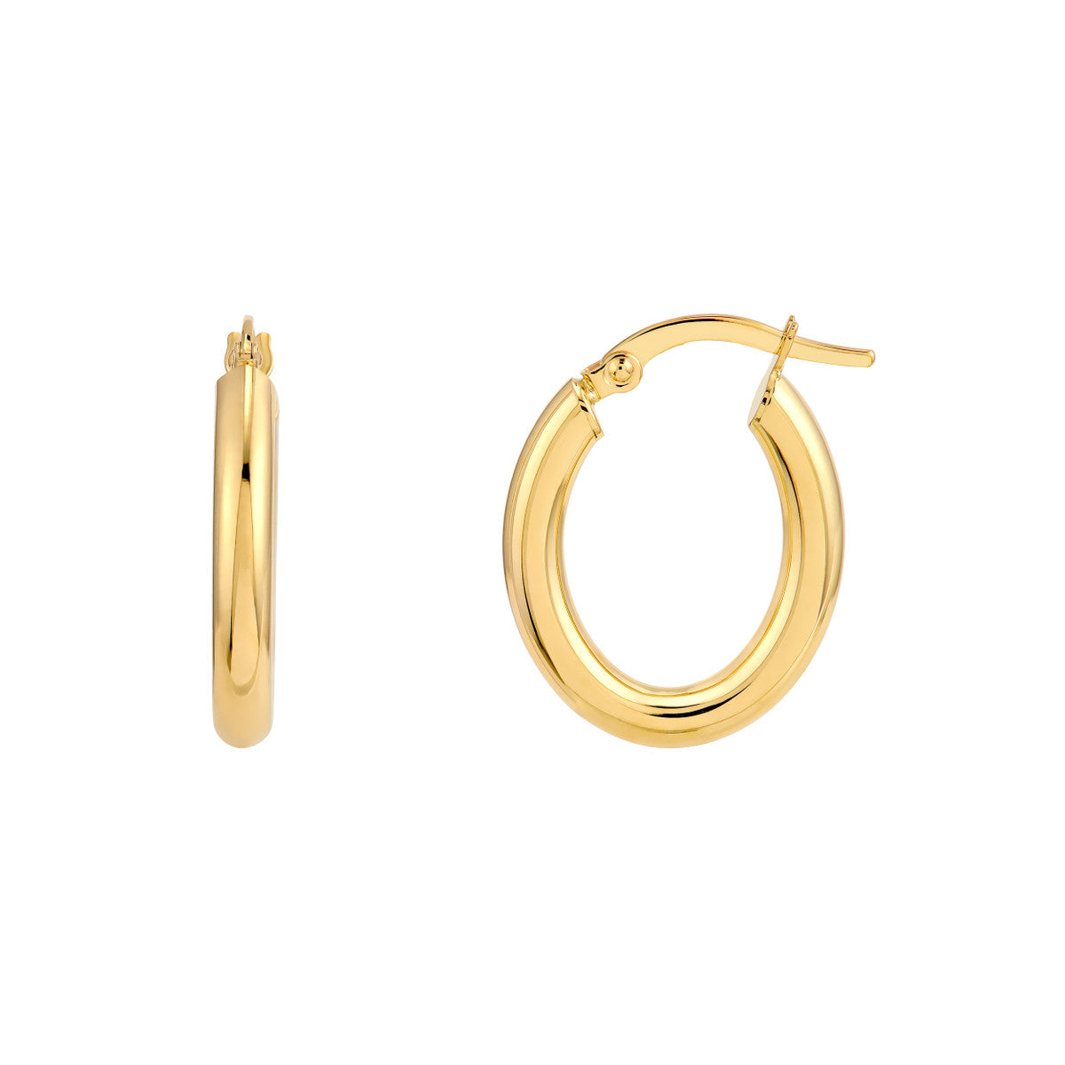14K Yellow Gold 3.00mm Polished Oval Tube Hoop Earrings