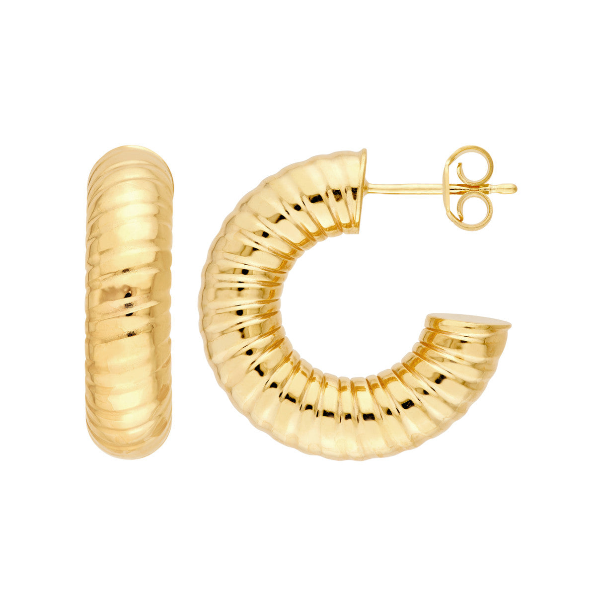 14K Yellow Gold 10.00mm ID Hammered Round Hoop Earrings