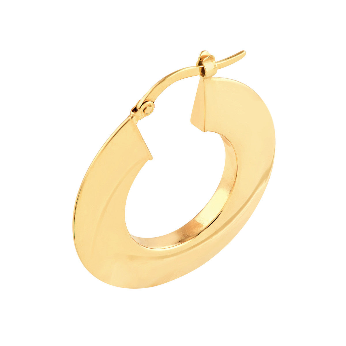 14K Yellow Gold Wide Triangular Tube Round Hoop Earrings
