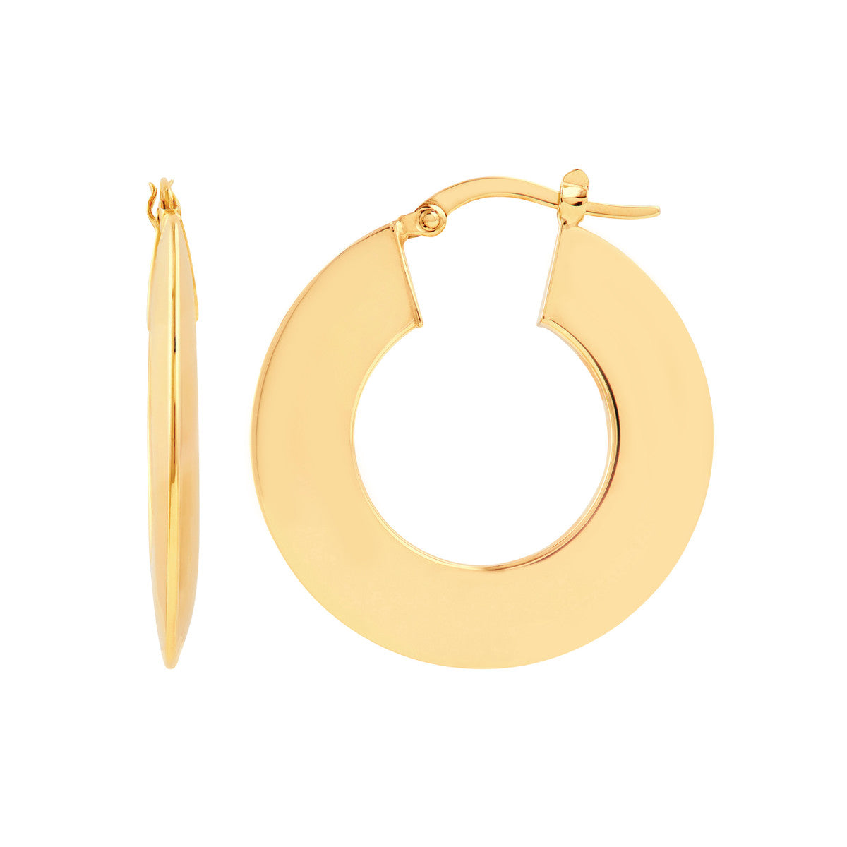 14K Yellow Gold Wide Triangular Tube Round Hoop Earrings