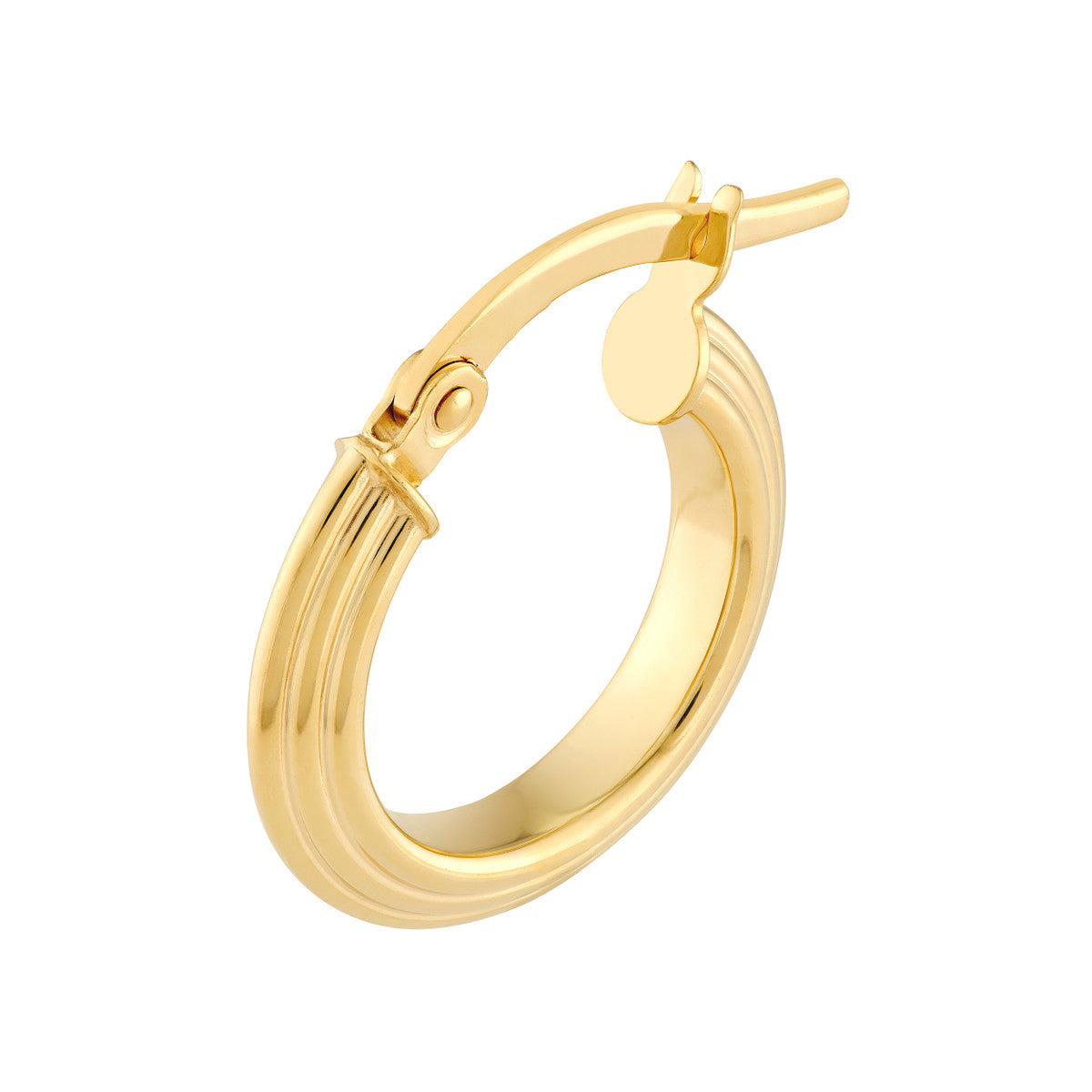 14K Yellow Gold 10.00mm Triangle Tube Hammered Round Hoop Earrings