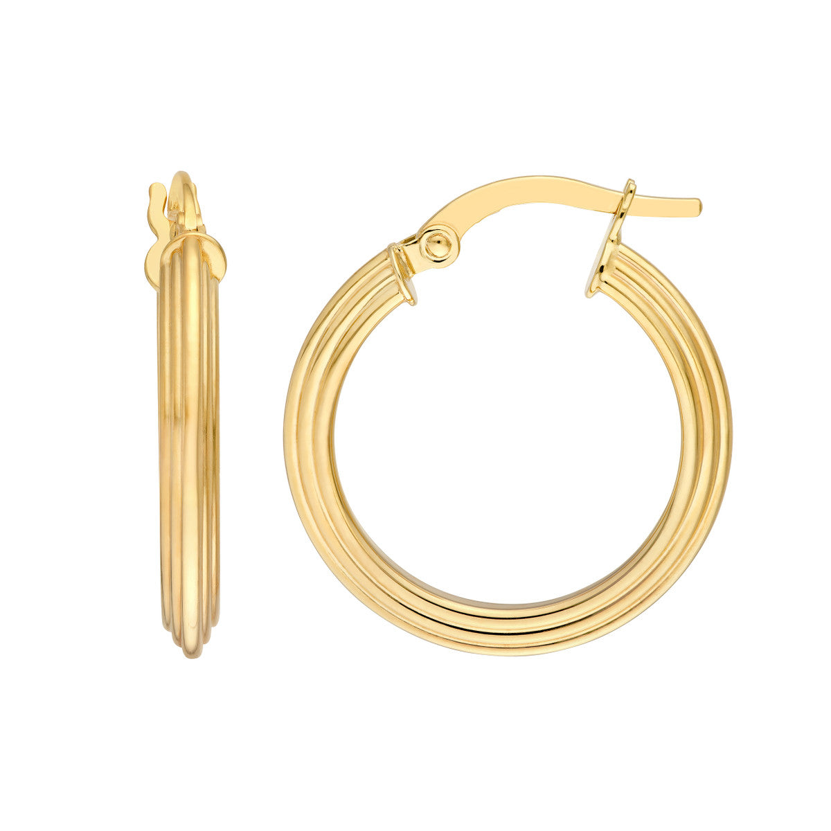 14K Yellow Gold 15.00mm Triangle Tube Hammered Round Hoop Earrings Birmingham Jewelry Earrings Birmingham Jewelry 