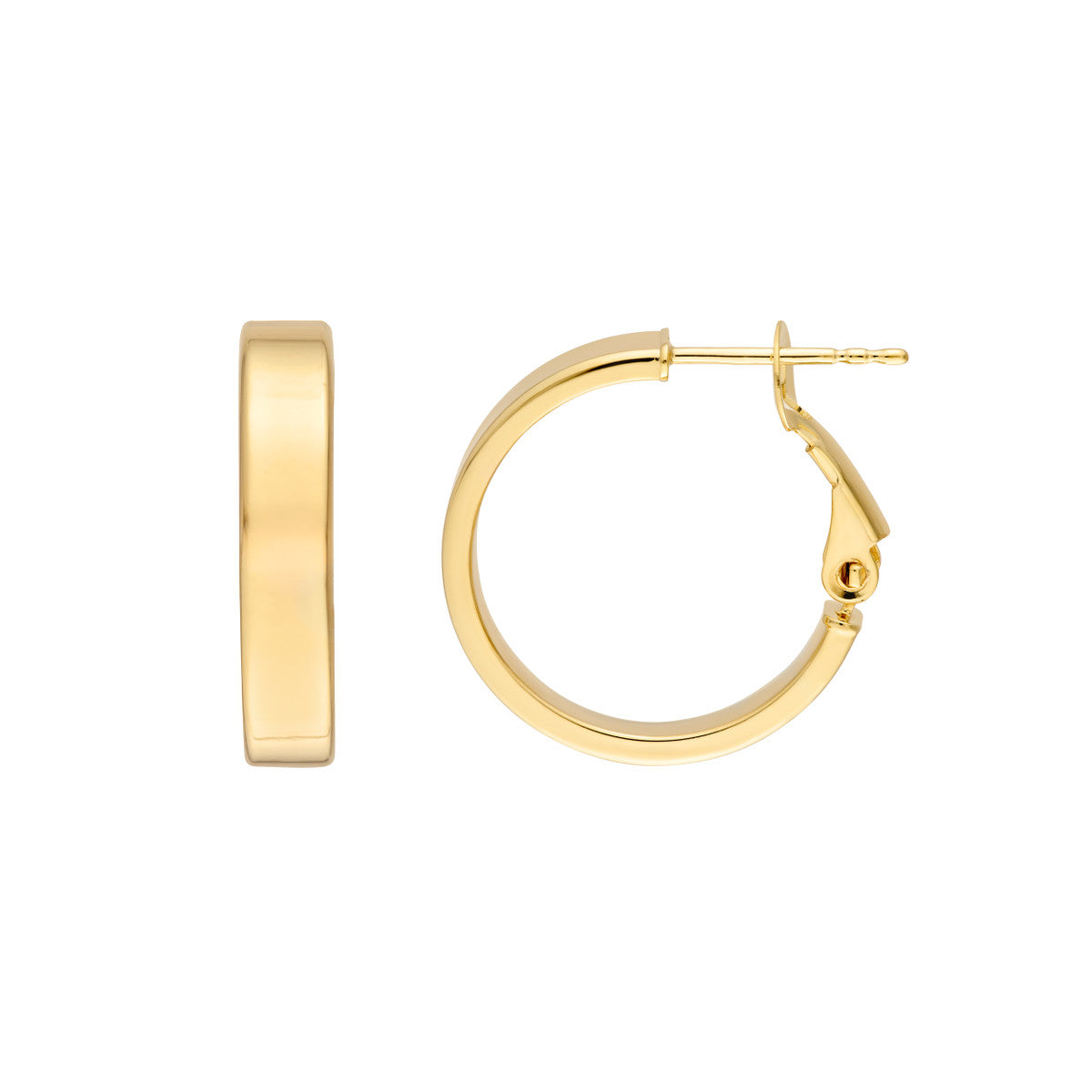 14K Yellow Gold 15.00mm Rectangle Tube Round Hoop Earrings