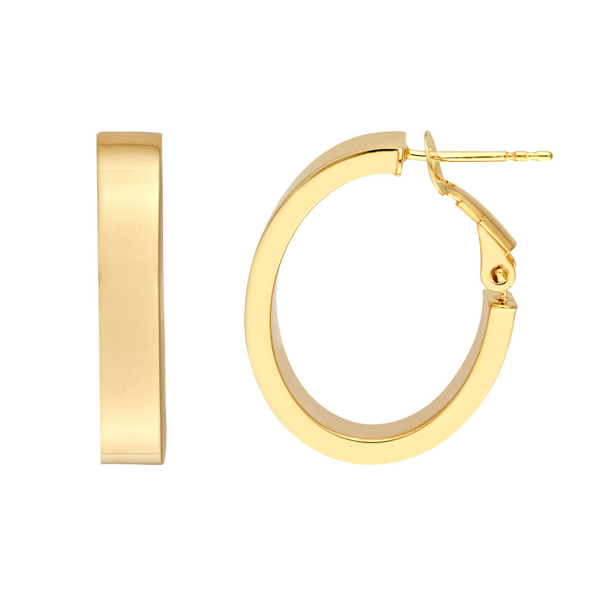 14K Yellow Gold 15.00mm Rectangle Tube Oval Hoop Earrings