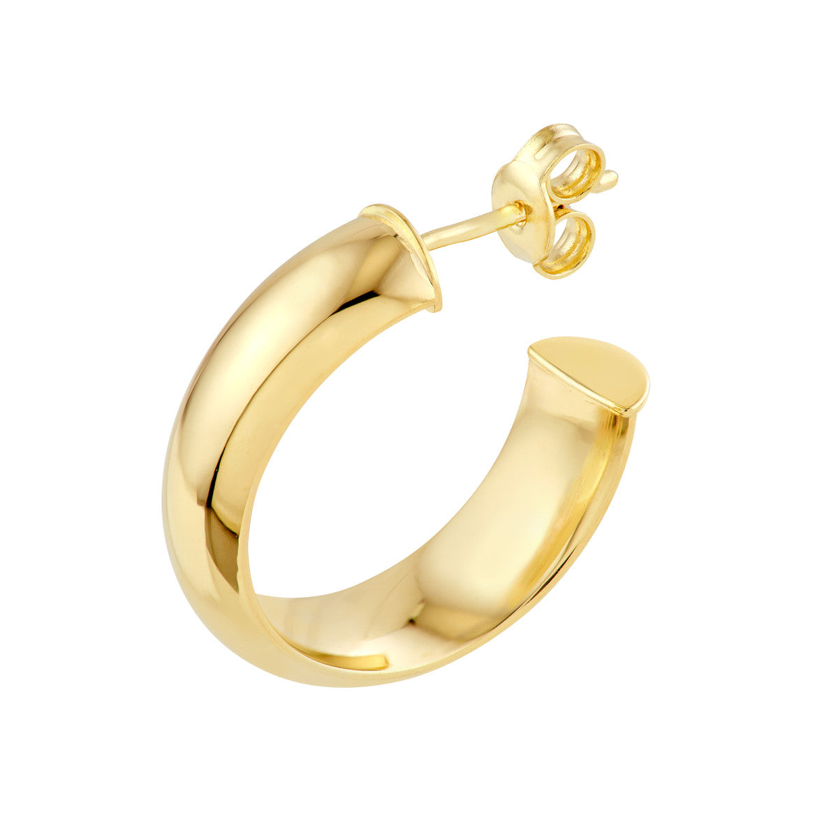14K Gold 15.00mm D-Tube Round Hoop Earrings