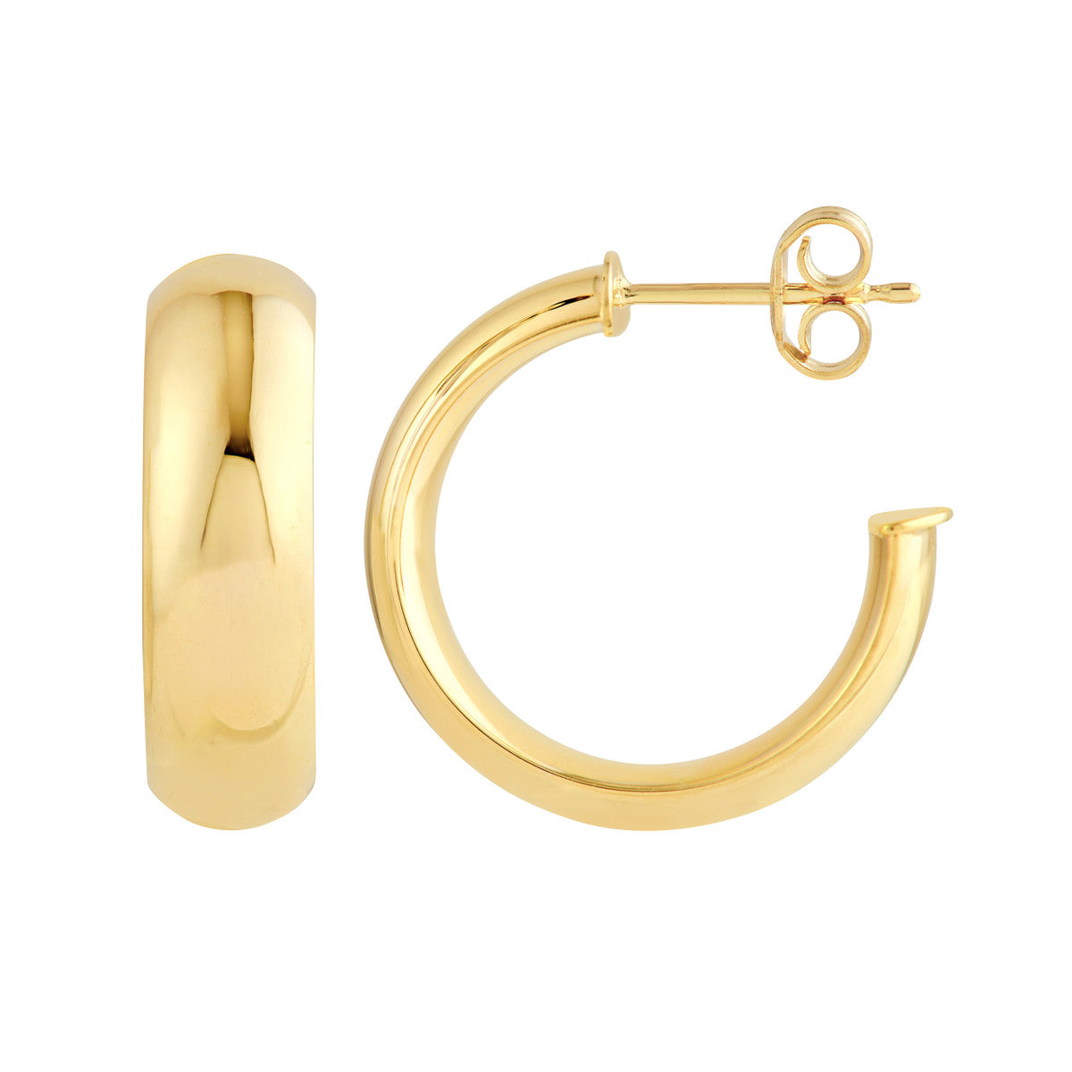 14K Gold 15.00mm D-Tube Round Hoop Earrings