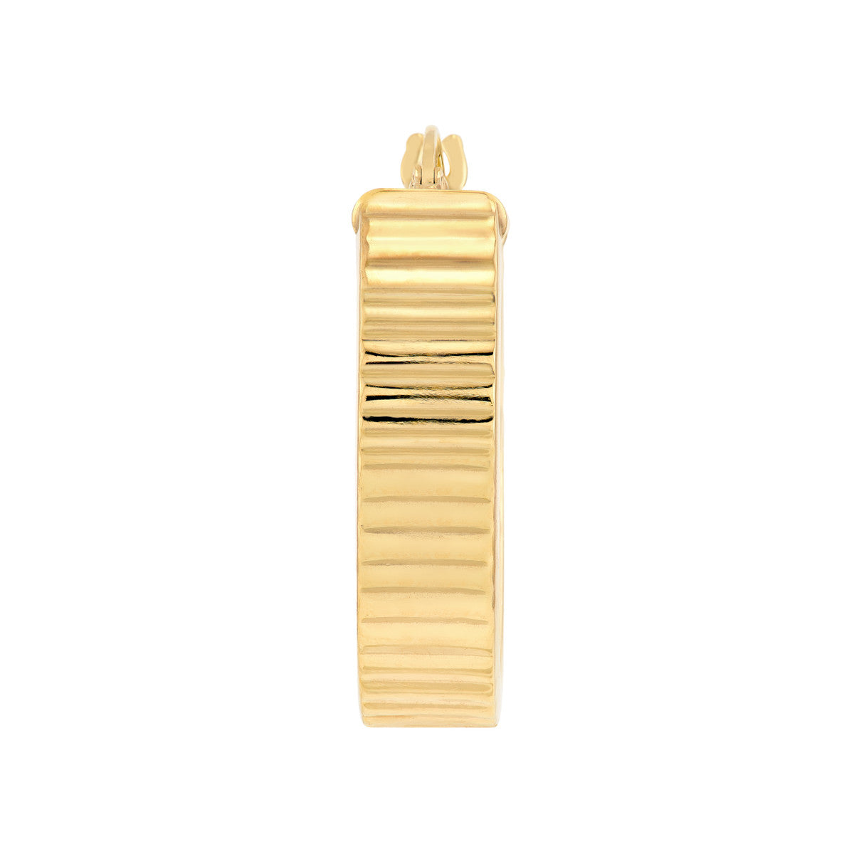 14K Yellow Gold Ridged Rectangular Tube Hoop Earrings