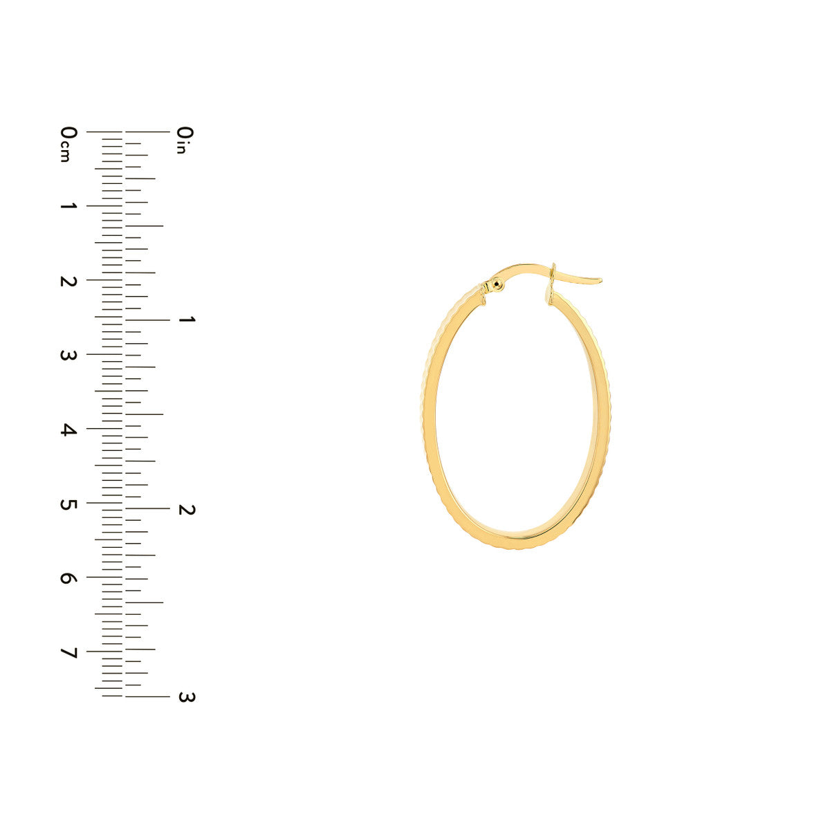14K Yellow Gold D/C Ridged Rectangle Tube Hoop Earrings