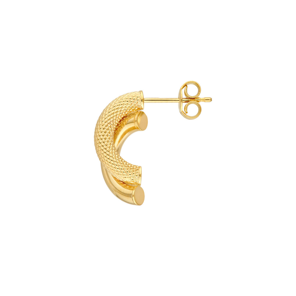 14K Yellow Gold D/C and Polished Tube Stud Earrings