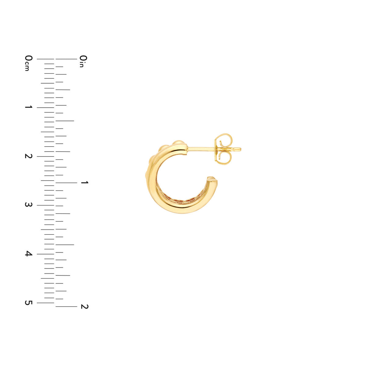 14K Yellow Gold Beaded and Polished Open Hoop Earrings