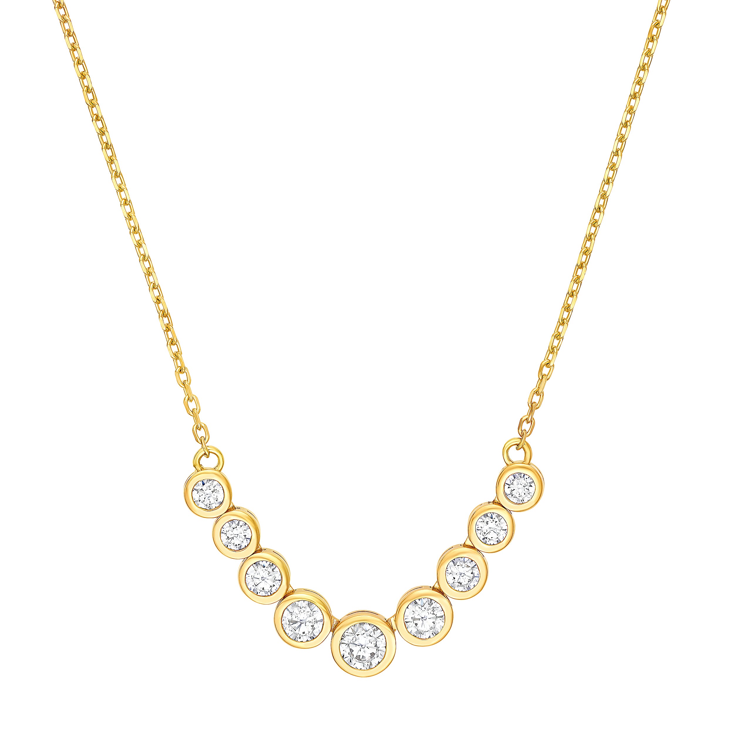 14K Gold Bezel Set 9 Stone Graduated Diamond Necklace Birmingham Jewelry Necklace Birmingham Jewelry 
