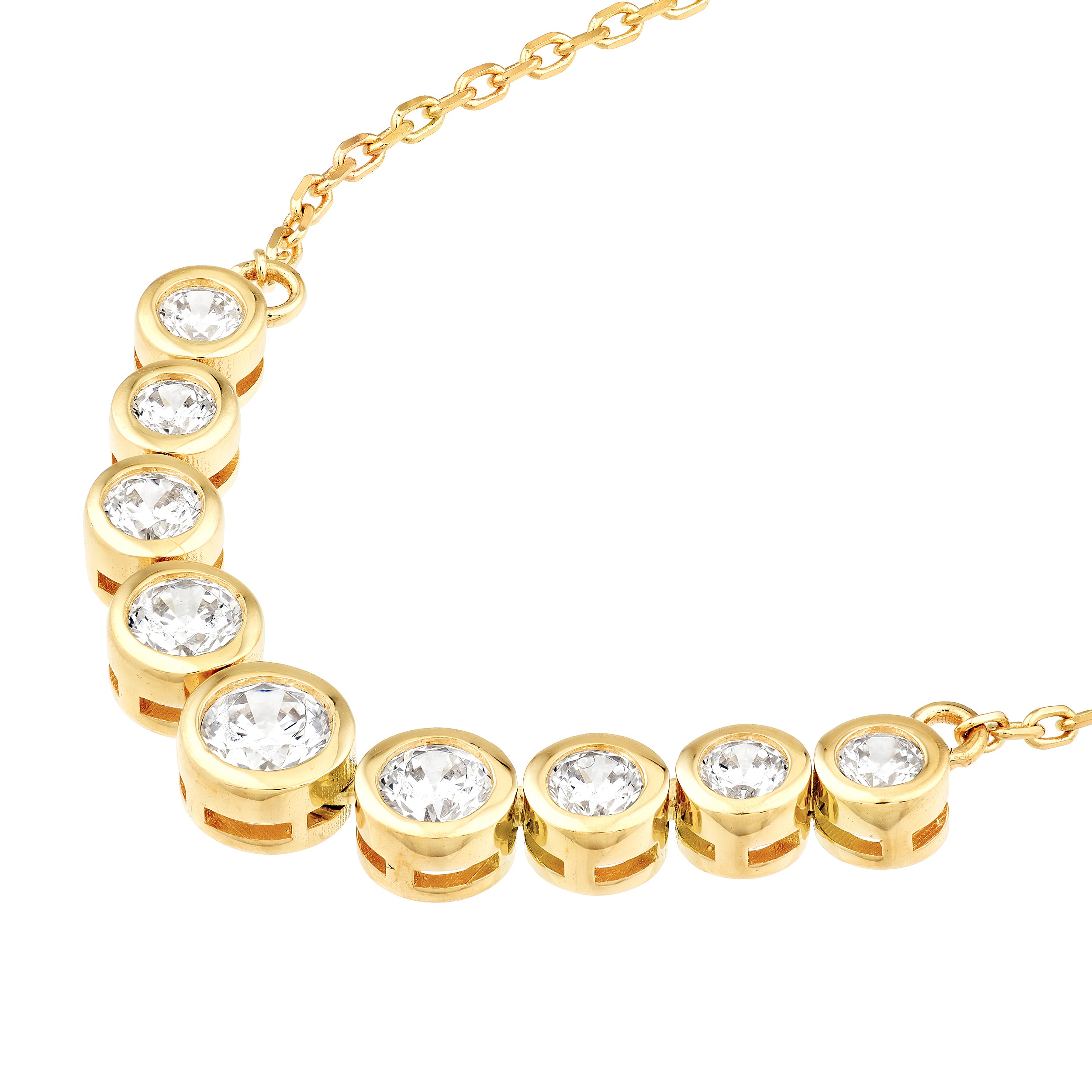 14K Gold Bezel Set 9 Stone Graduated Diamond Necklace Birmingham Jewelry Necklace Birmingham Jewelry 