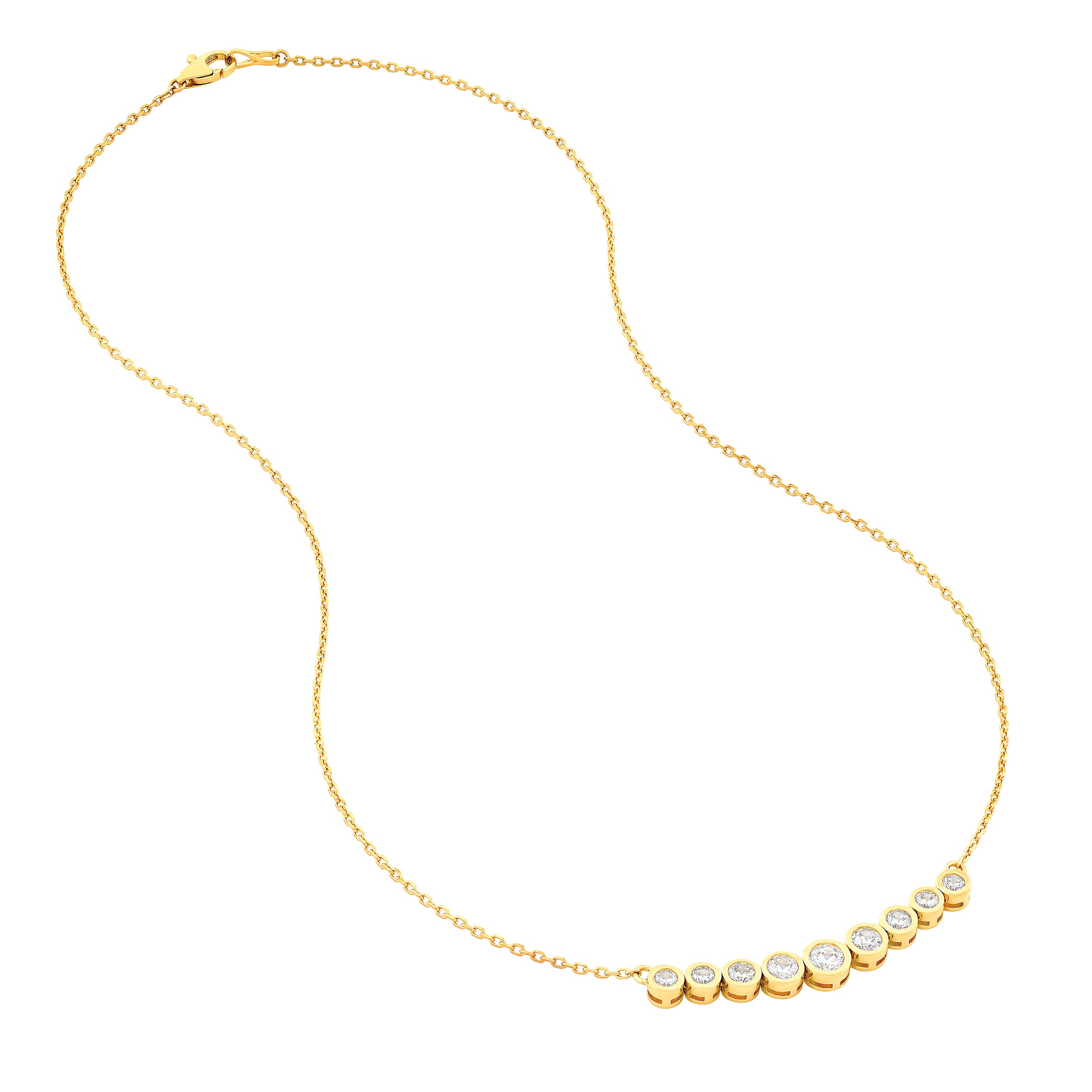 14K Gold Bezel Set 9 Stone Graduated Diamond Necklace Birmingham Jewelry Necklace Birmingham Jewelry 