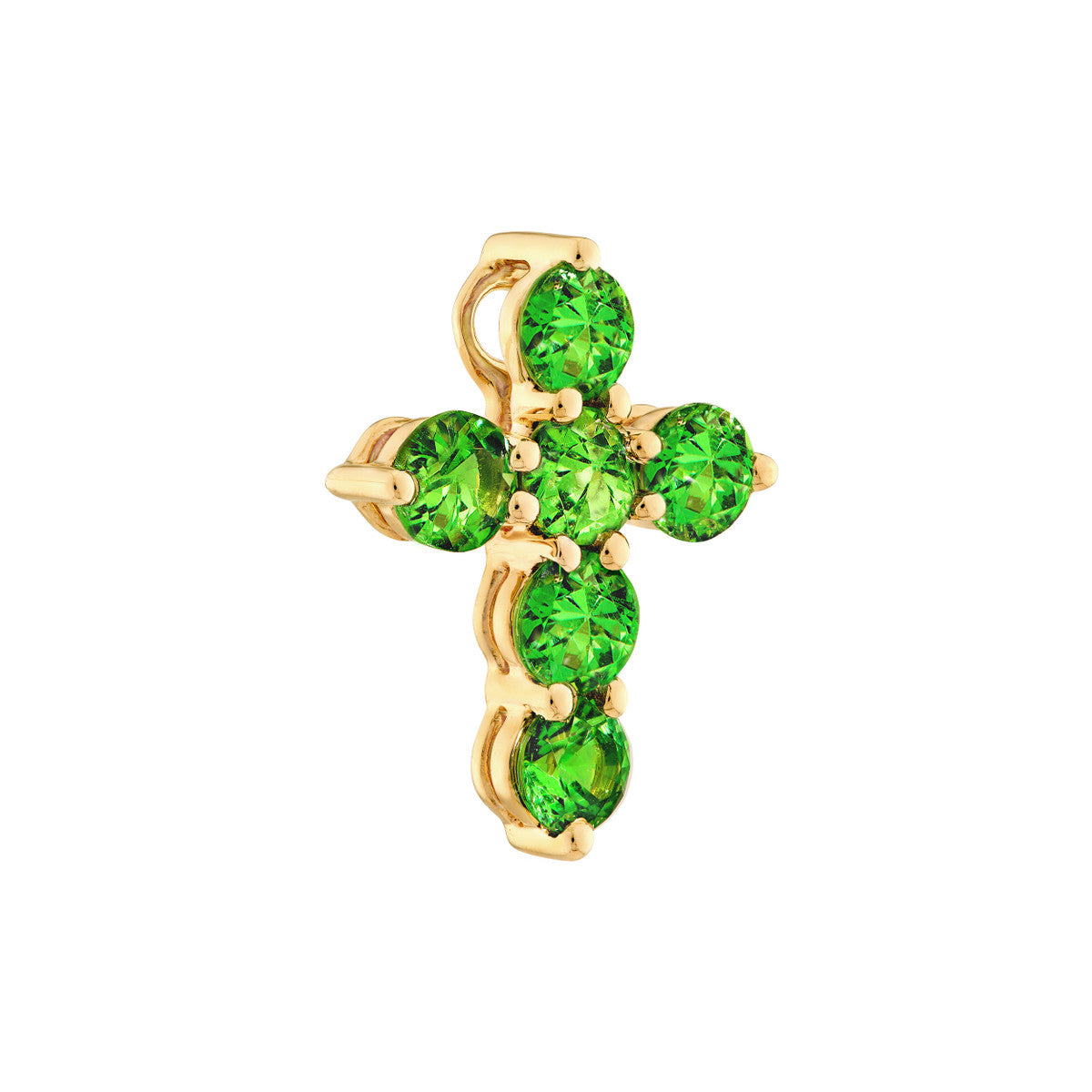 14K Yellow Gold Tsavorite Stone Cross Pendant