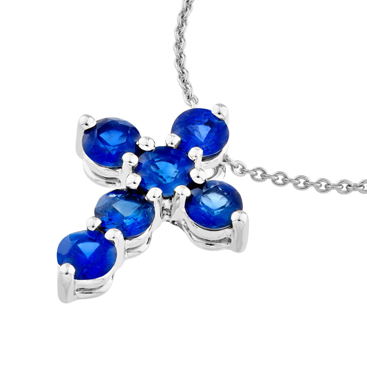 14K White Gold Sapphire Stone Cross Pendant