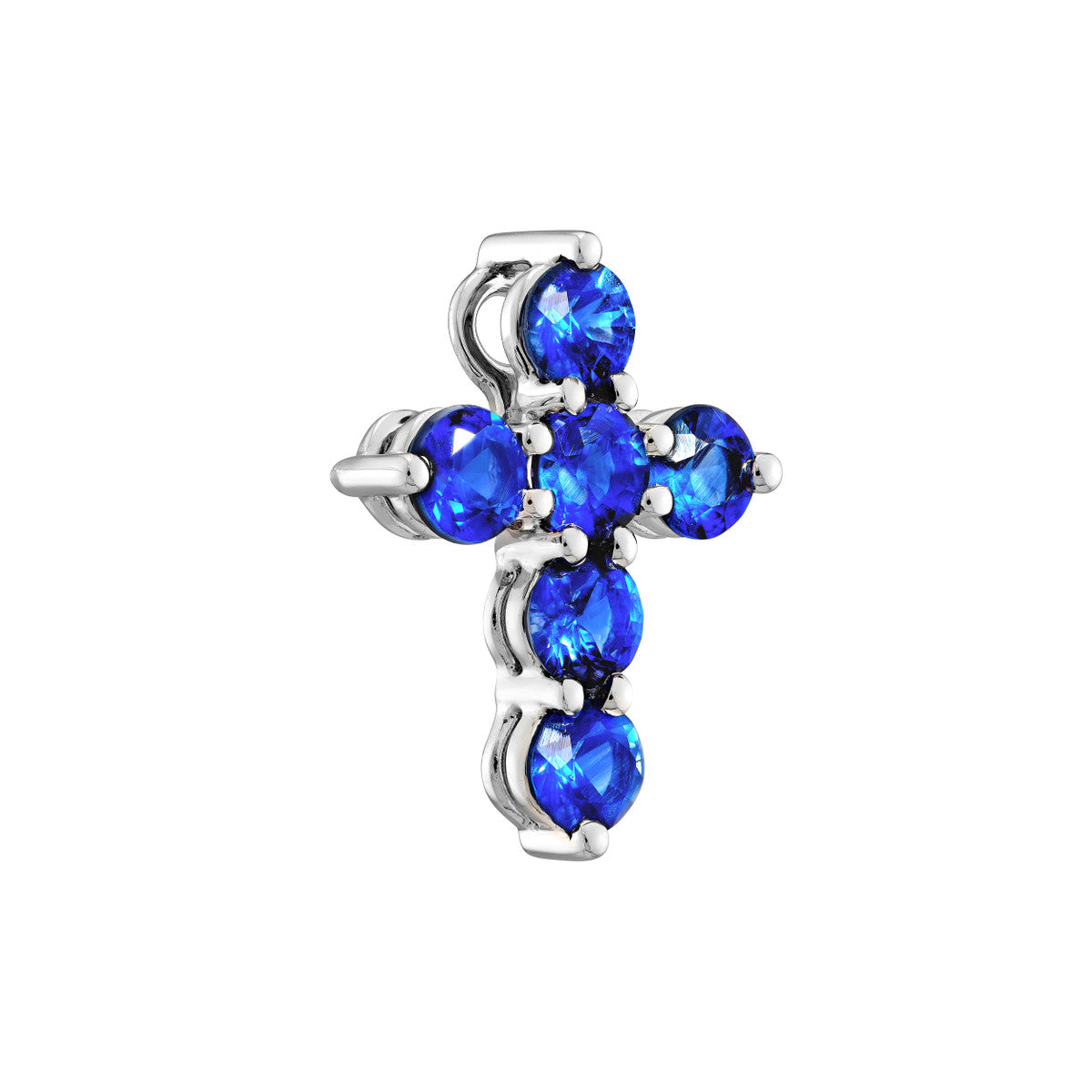 14K White Gold Sapphire Stone Cross Pendant