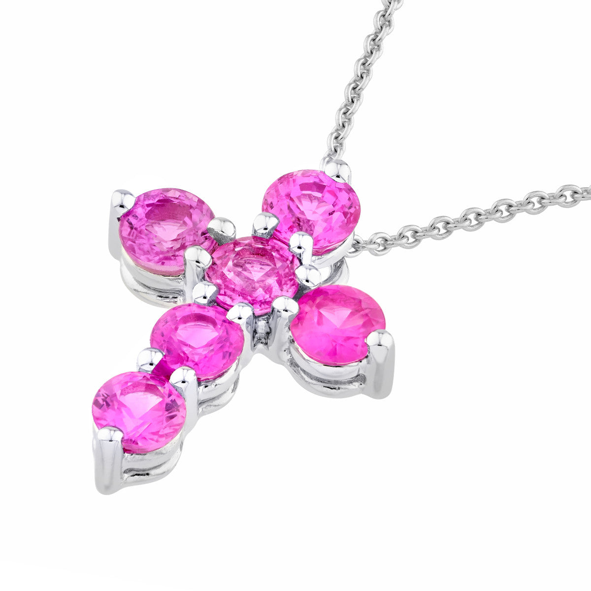 14K White Gold Pink Sapphire Stone Cross Pendant Birmingham Jewelry Pendant Birmingham Jewelry 