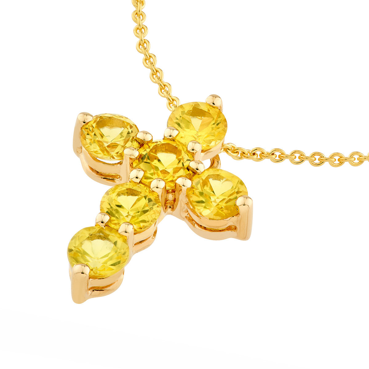 14K Yellow Gold Yellow Sapphire Stone Cross Pendant