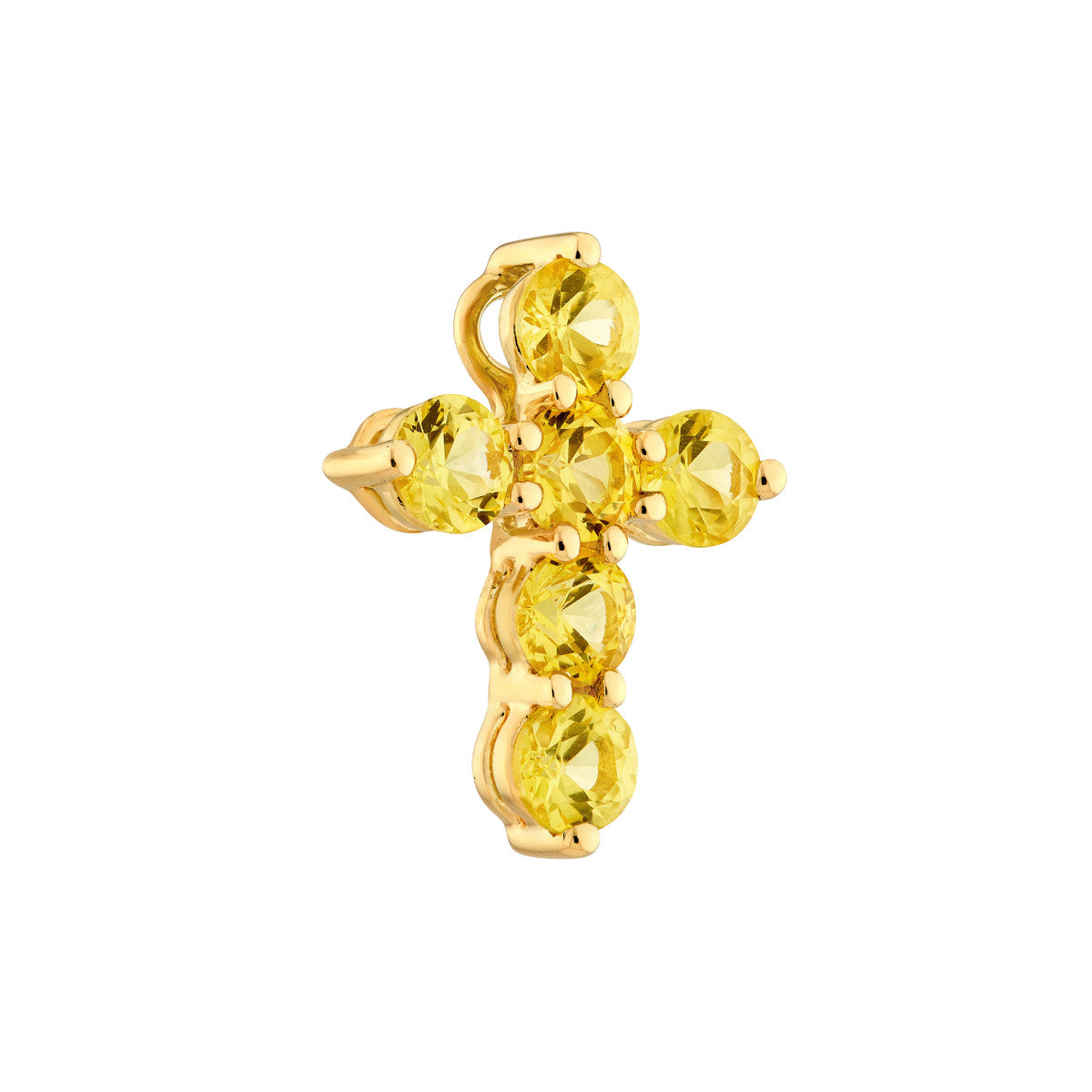 14K Yellow Gold Yellow Sapphire Stone Cross Pendant