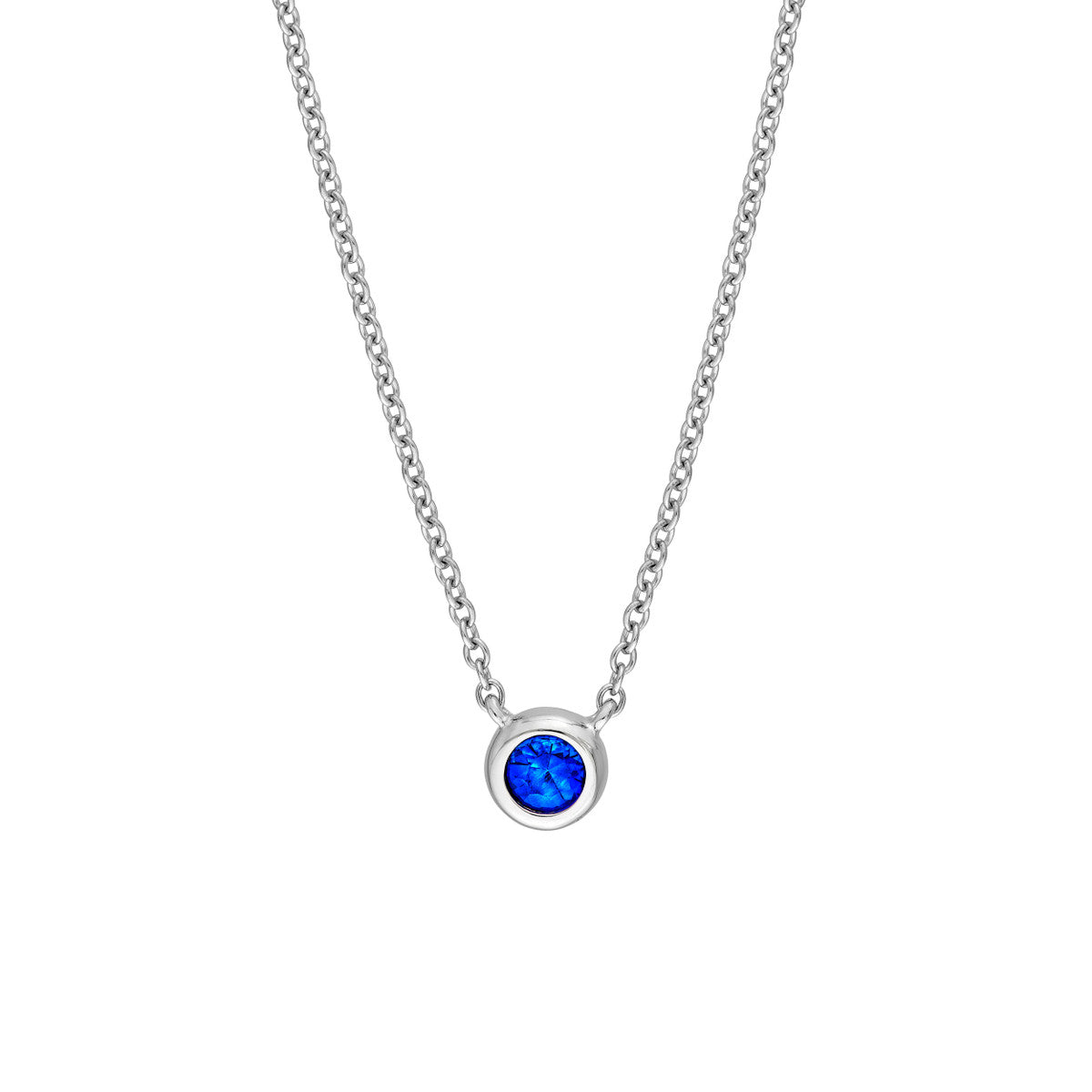 14K White Gold 3.00mm Sapphire Stone Bezel Necklace