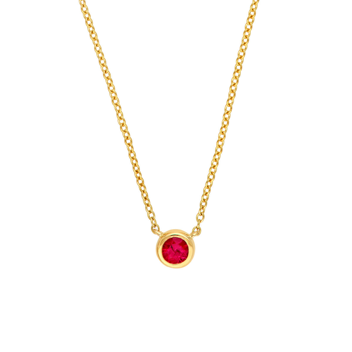 14K Yellow Gold 3.00mm Ruby Stone Bezel Necklace