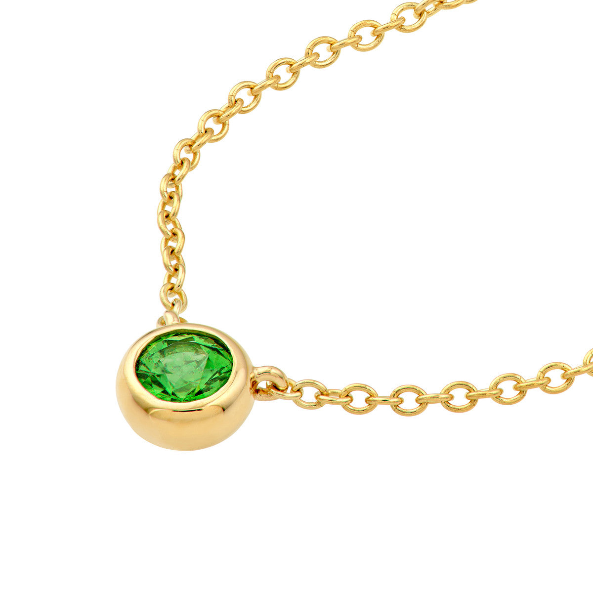 14K Yellow Gold 3.00mm Tsavorite Stone Bezel Necklace