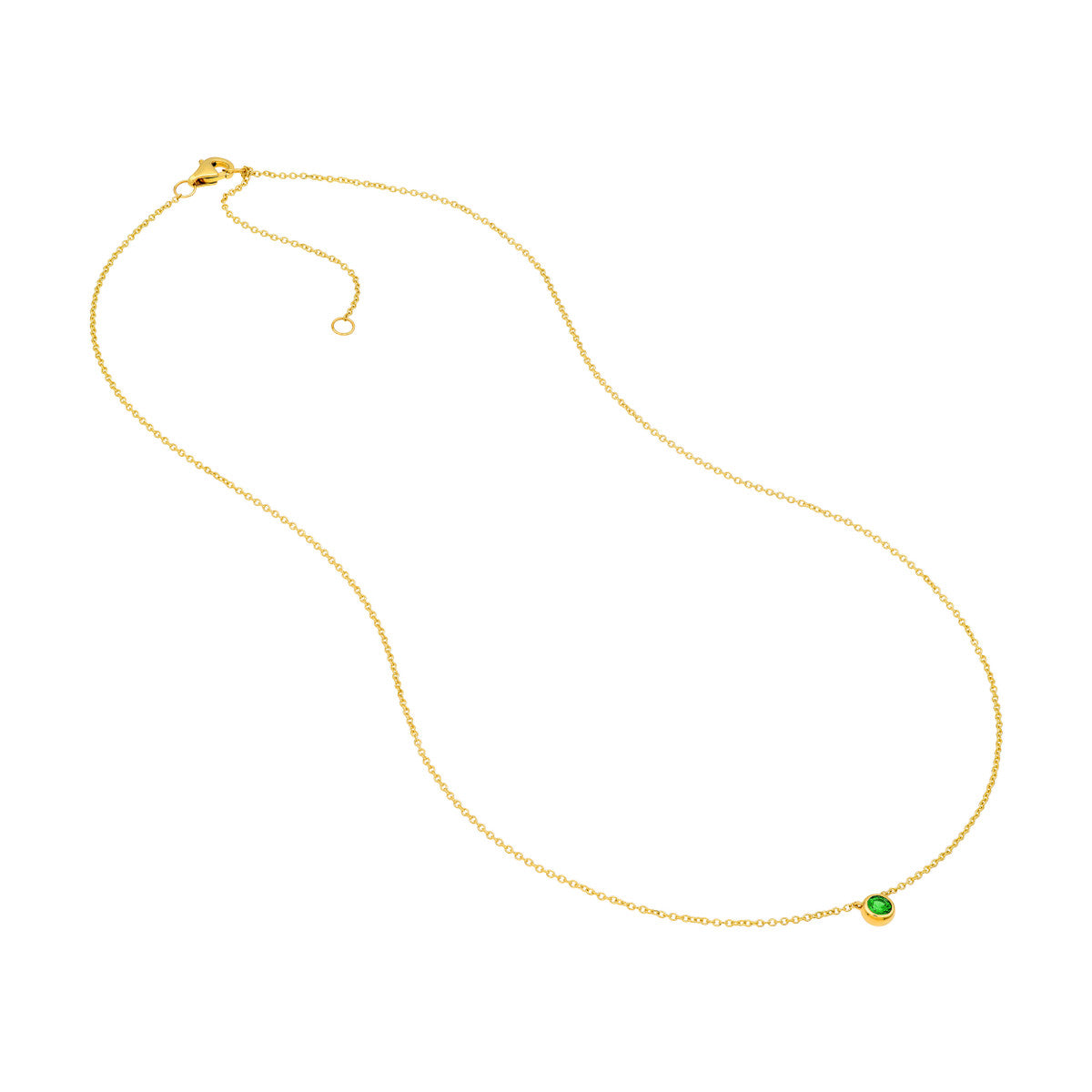 14K Yellow Gold 3.00mm Tsavorite Stone Bezel Necklace