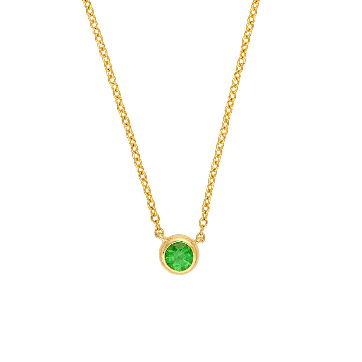 14K Yellow Gold 3.00mm Tsavorite Stone Bezel Necklace