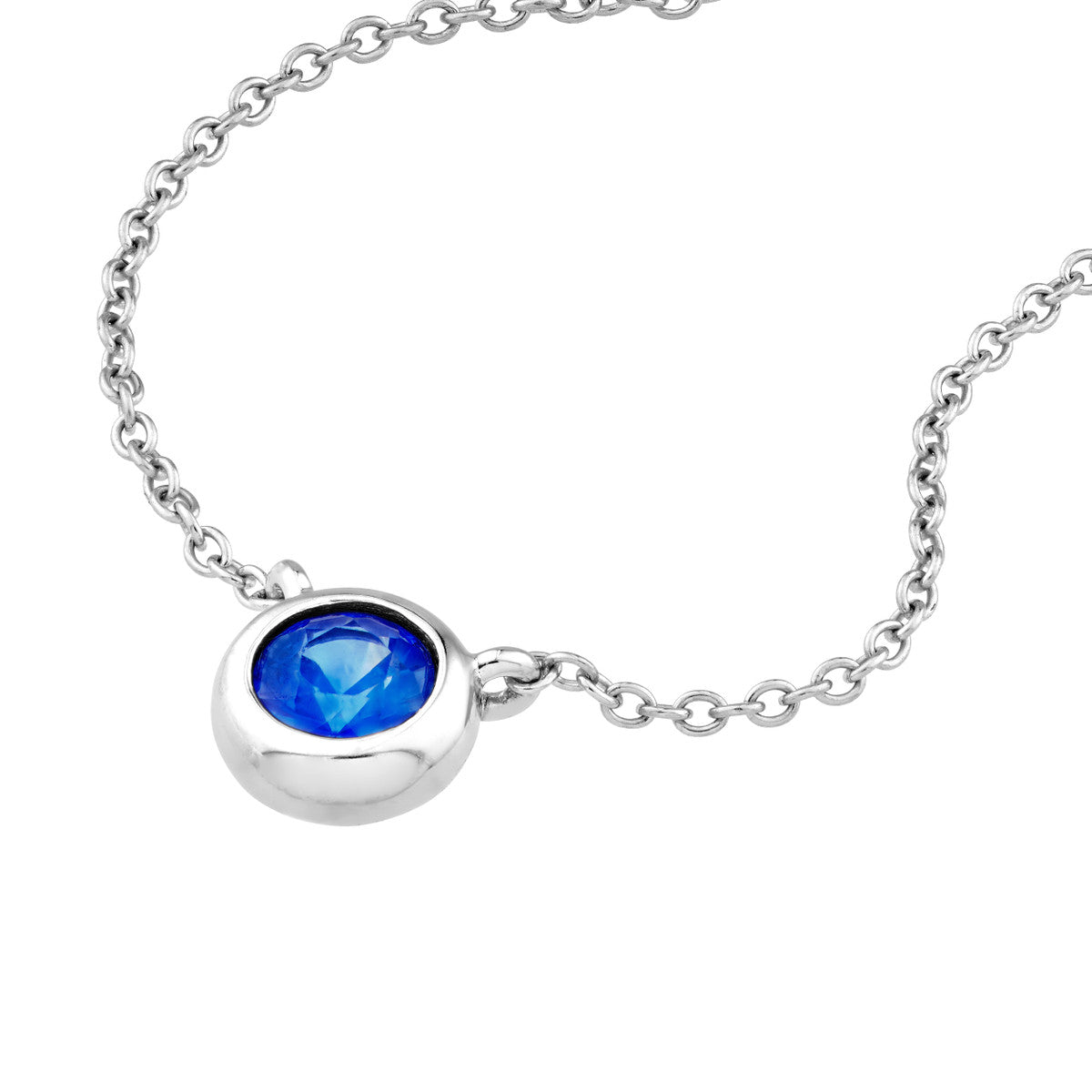 14K White Gold 4.00mm Sapphire Stone Bezel Necklace Birmingham Jewelry Necklace Birmingham Jewelry 