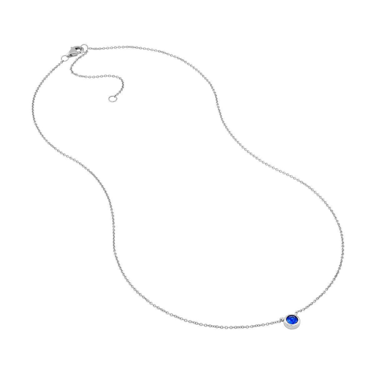 14K White Gold 4.00mm Sapphire Stone Bezel Necklace Birmingham Jewelry Necklace Birmingham Jewelry 