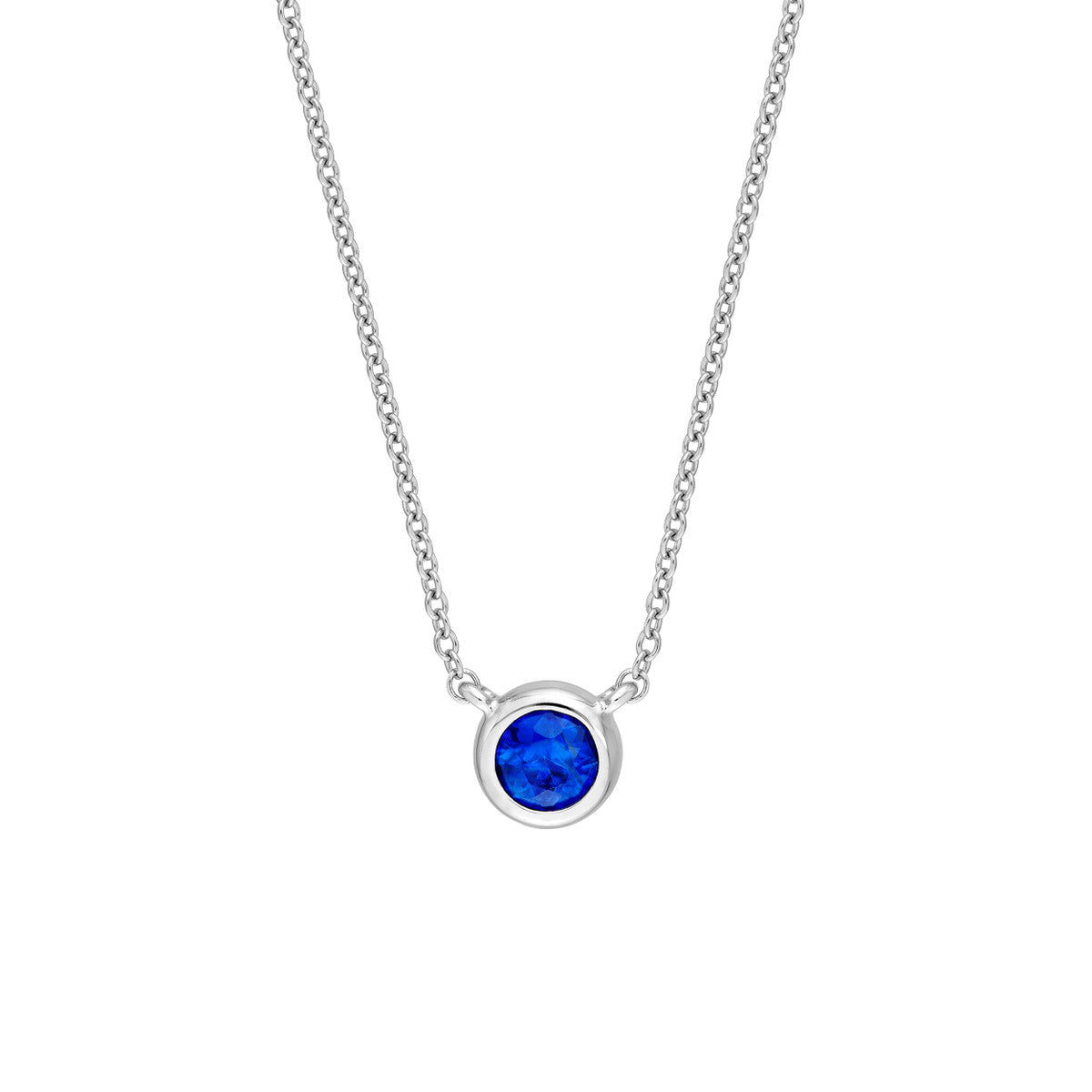14K White Gold 4.00mm Sapphire Stone Bezel Necklace Birmingham Jewelry Necklace Birmingham Jewelry 