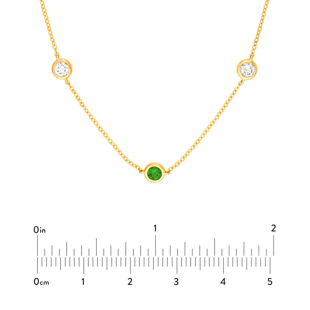 14K Yellow Gold 3/8tcw Diamond & Tsavorite Bezel Station Necklace