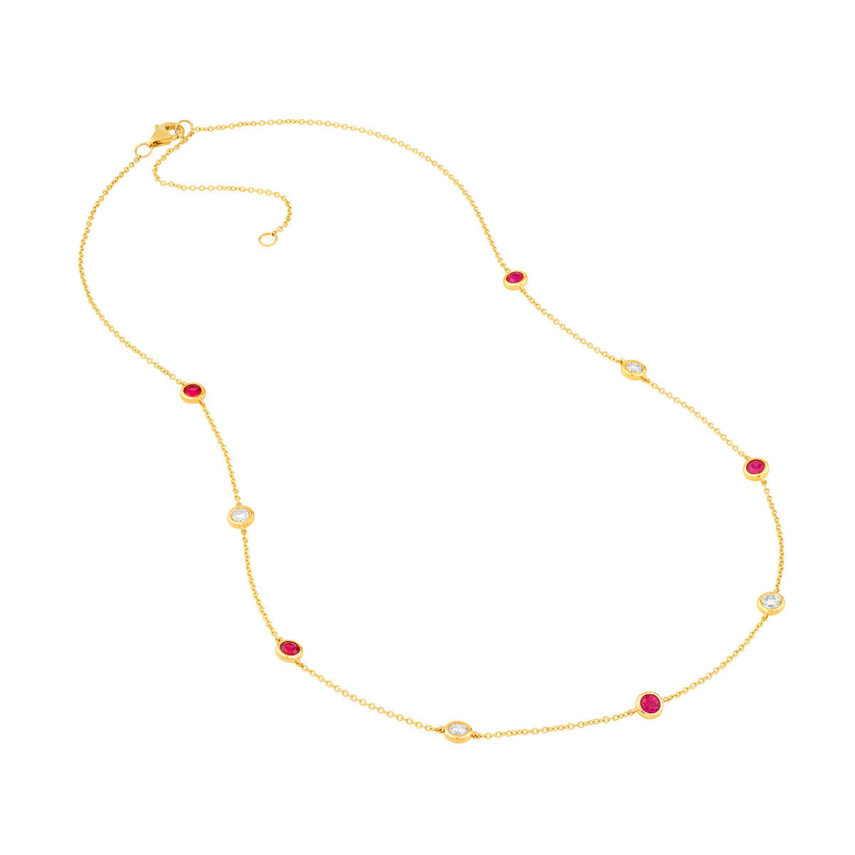 14K Yellow Gold 3/8tcw Diamond & Ruby Bezel Station Necklace Birmingham Jewelry Necklace Birmingham Jewelry 