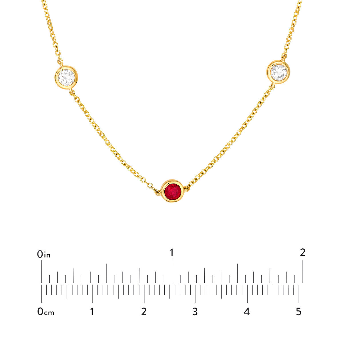 14K Yellow Gold 3/8tcw Diamond & Ruby Bezel Station Necklace Birmingham Jewelry Necklace Birmingham Jewelry 