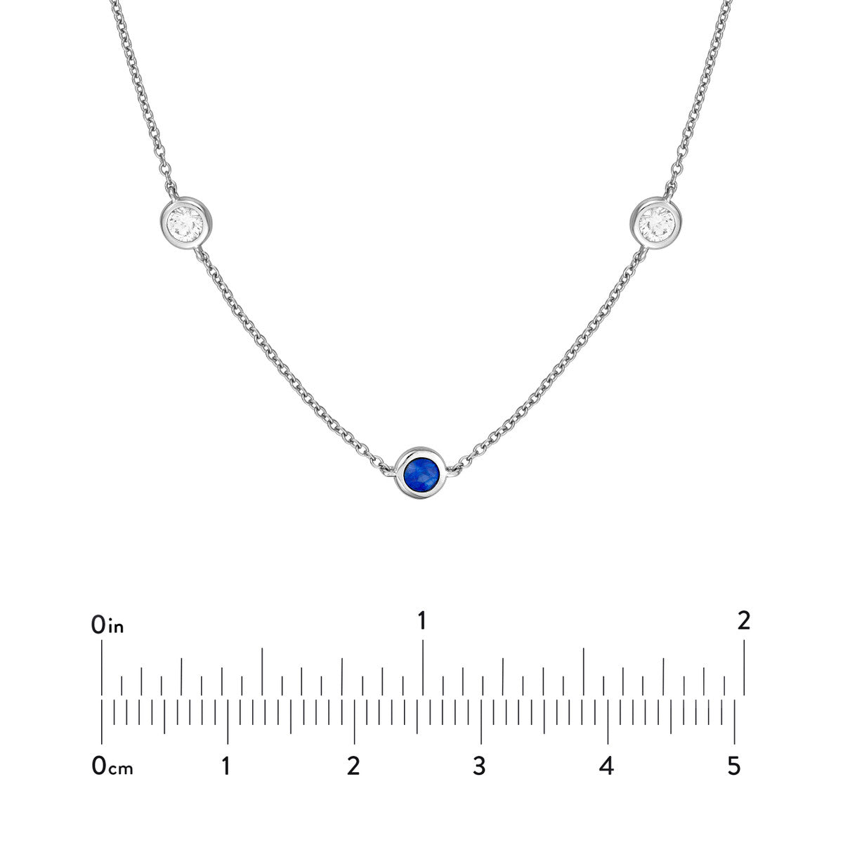 14K White Gold 3/8tcw Diamond & Sapphire Bezel Station Necklace