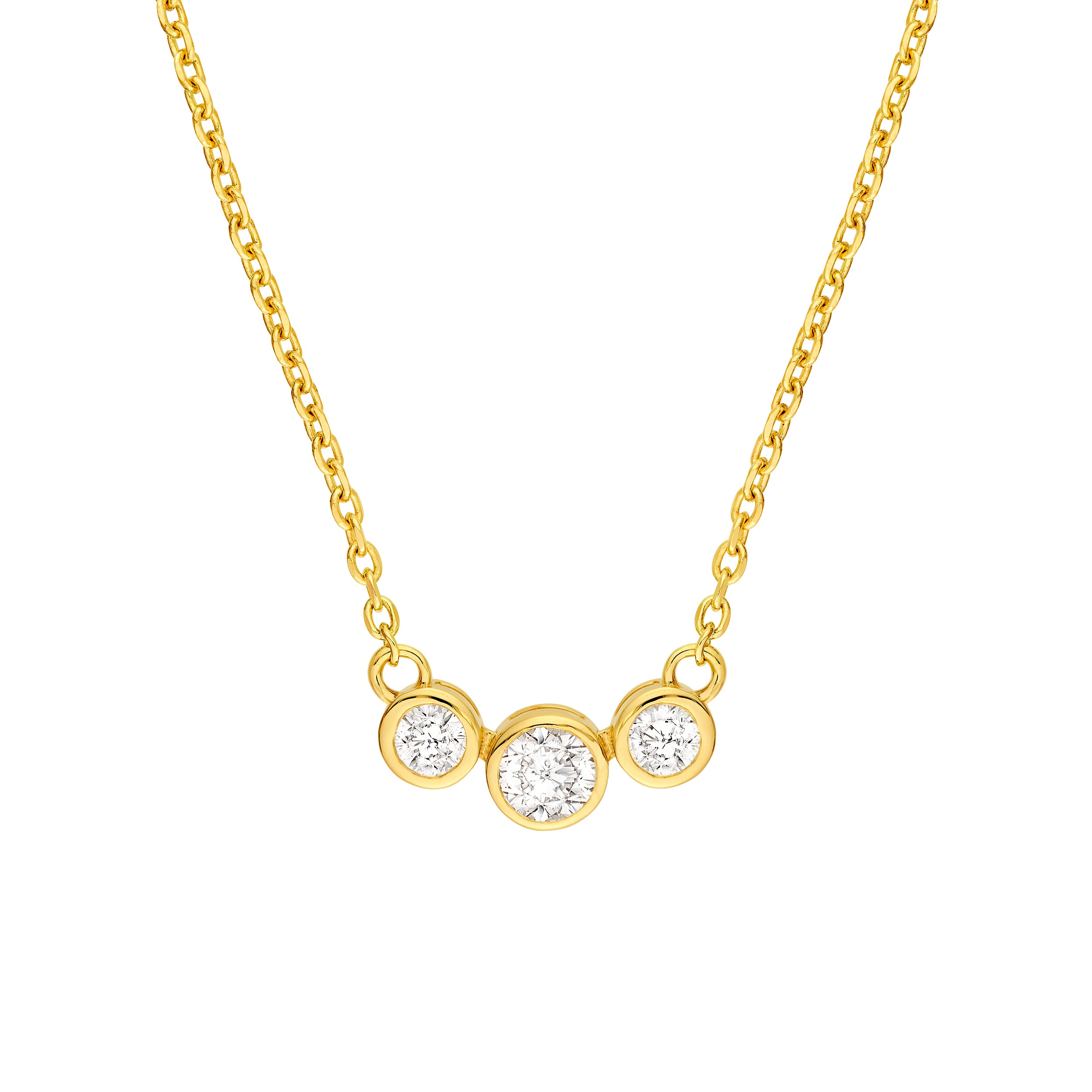 14K Gold Bezel Set 3 Stone Graduated Necklace Birmingham Jewelry Necklace Birmingham Jewelry 