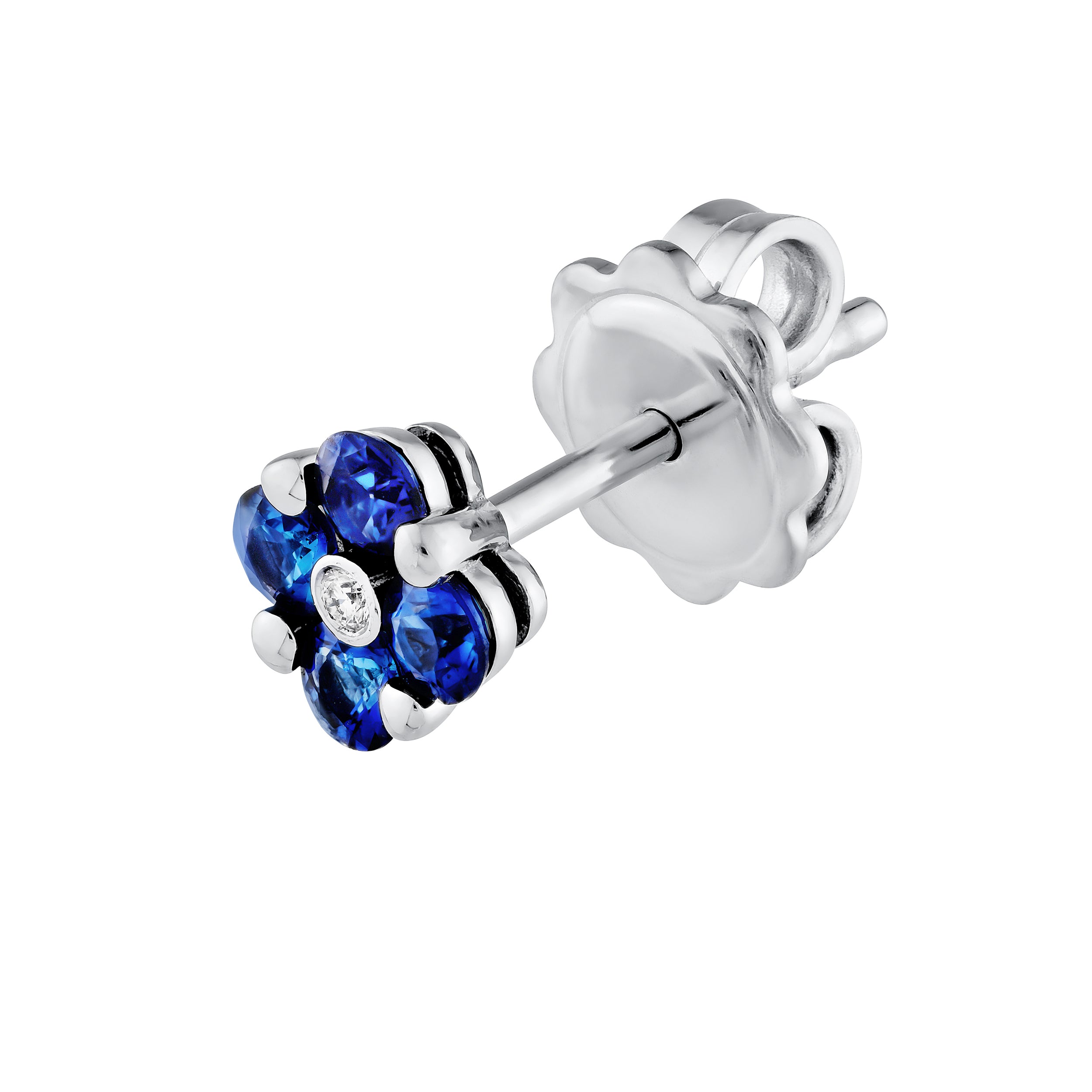 14K White Gold 2.50mm Sapphire Flower Stud Earrings Birmingham Jewelry Earrings Birmingham Jewelry 
