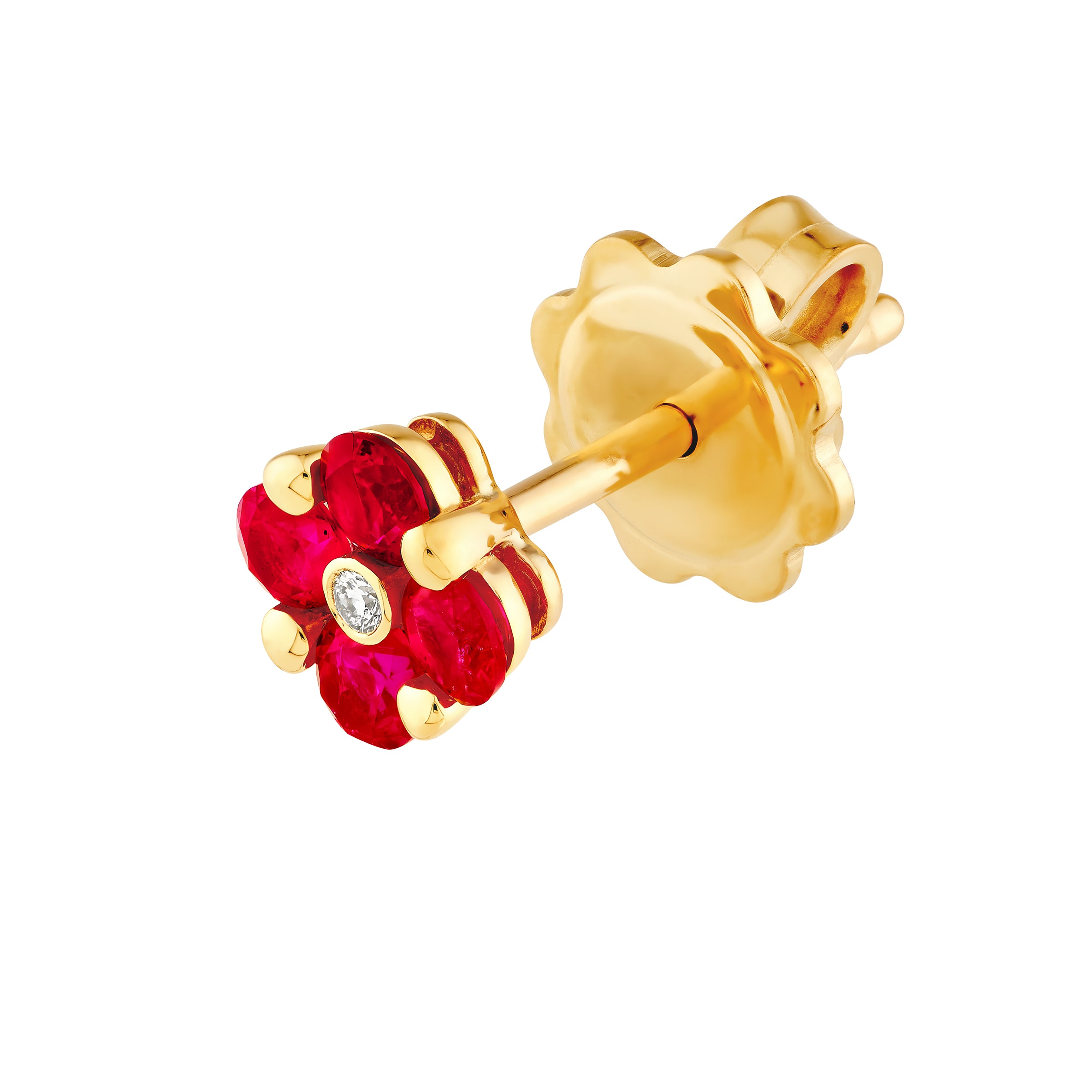 14K Yellow Gold 2.50mm Ruby Flower Stud Earrings Birmingham Jewelry Earrings Birmingham Jewelry 