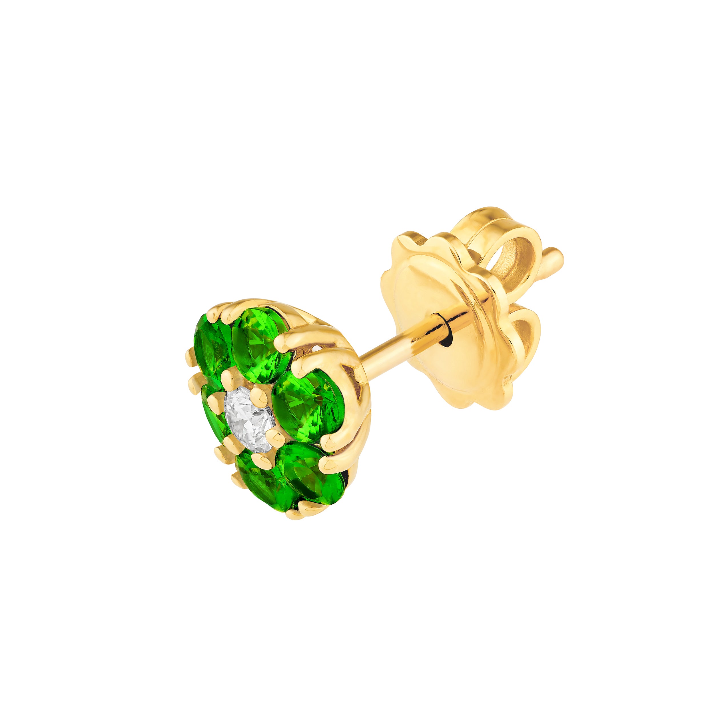 14K Yellow Gold 2.60mm Tsavorite & Diamond Cluster Stud Earrings Birmingham Jewelry Earrings Birmingham Jewelry 