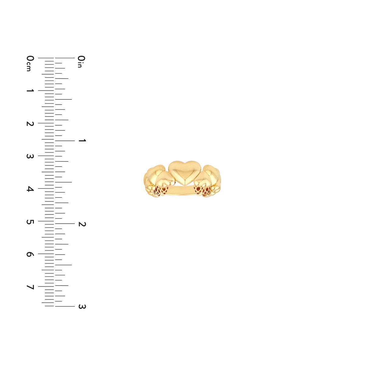 14K Yellow Gold Alternating Puffy Hearts Ring