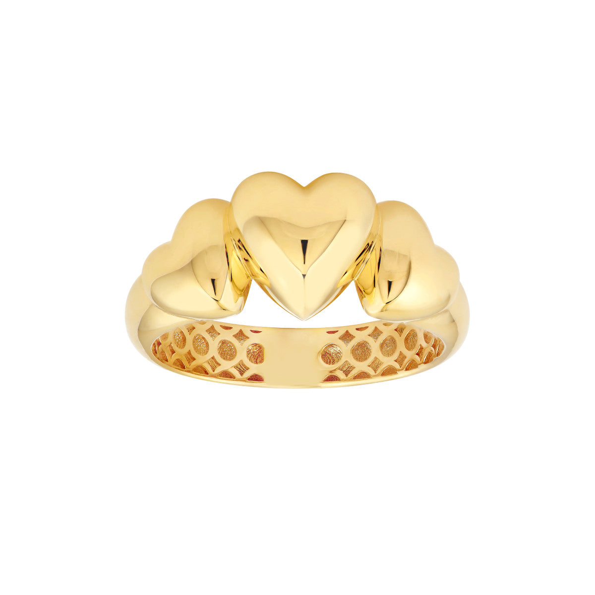 14K Yellow Gold Triple Hearts Ring