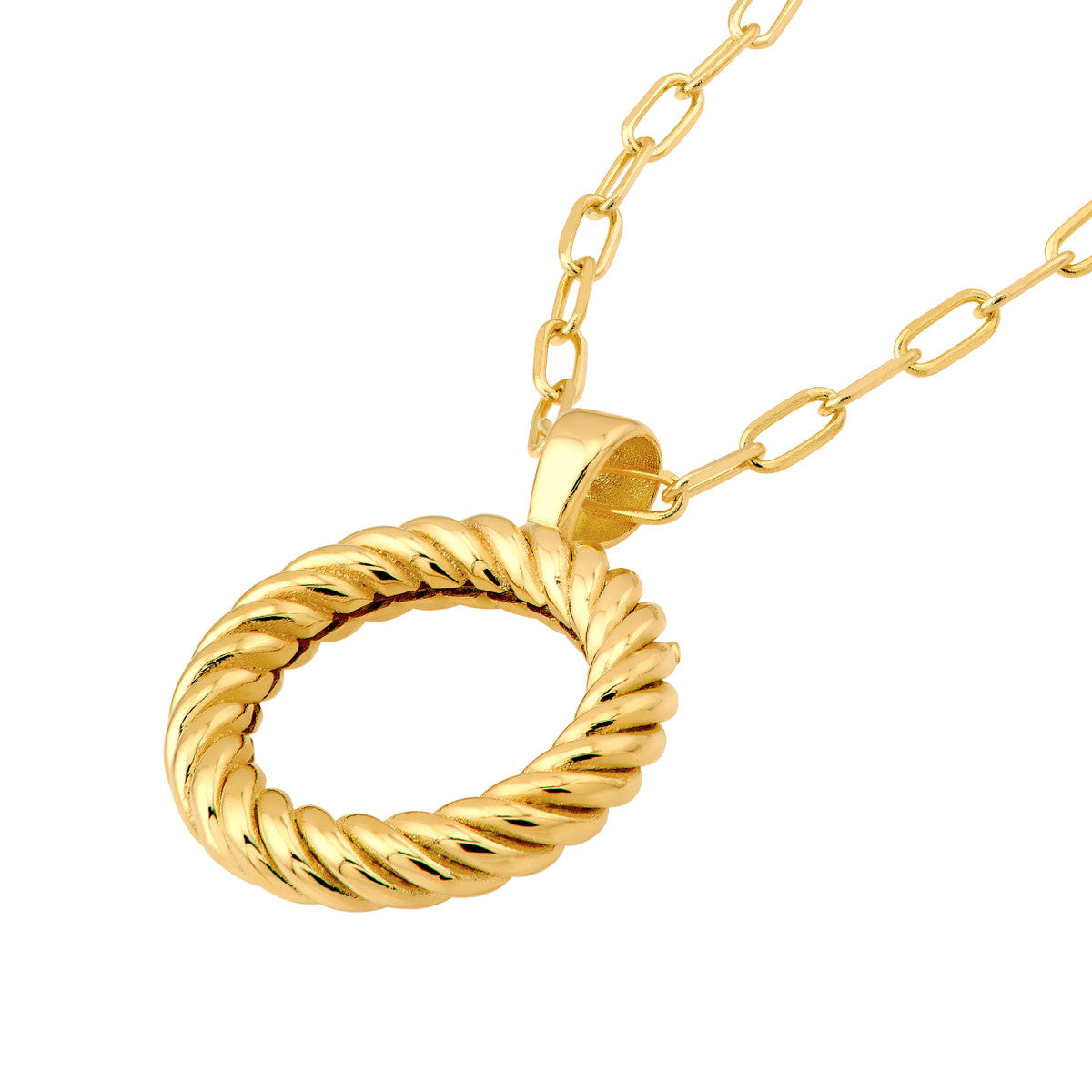 14K Yellow Gold Twisted Rope Open Circle Pendant